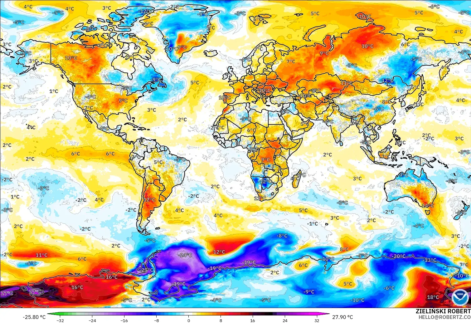 GFS modelo - Mundo, Anomalia de temperatura a 2 m