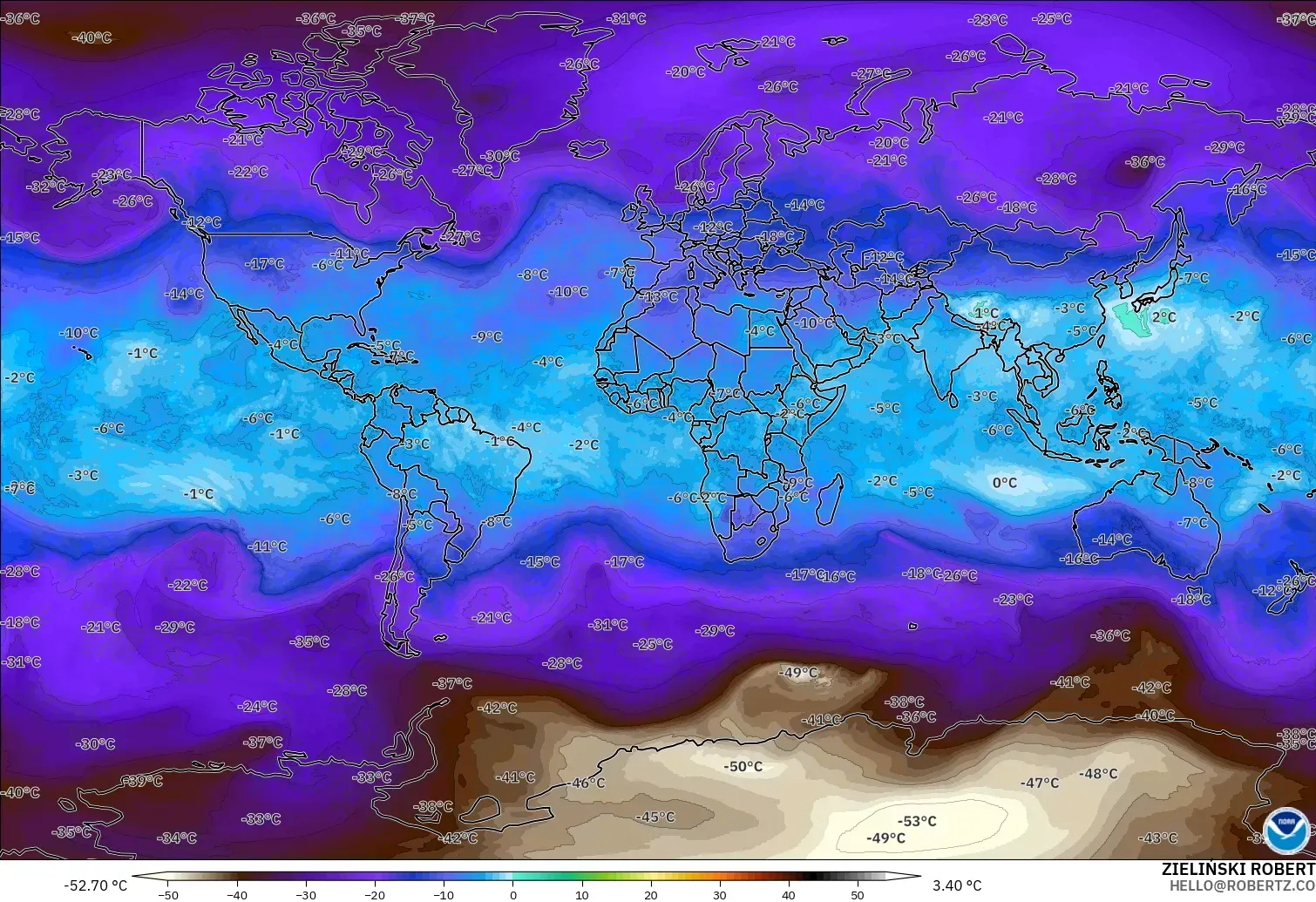 GFS modelo - Mundo, Temperatura a 500 hPa