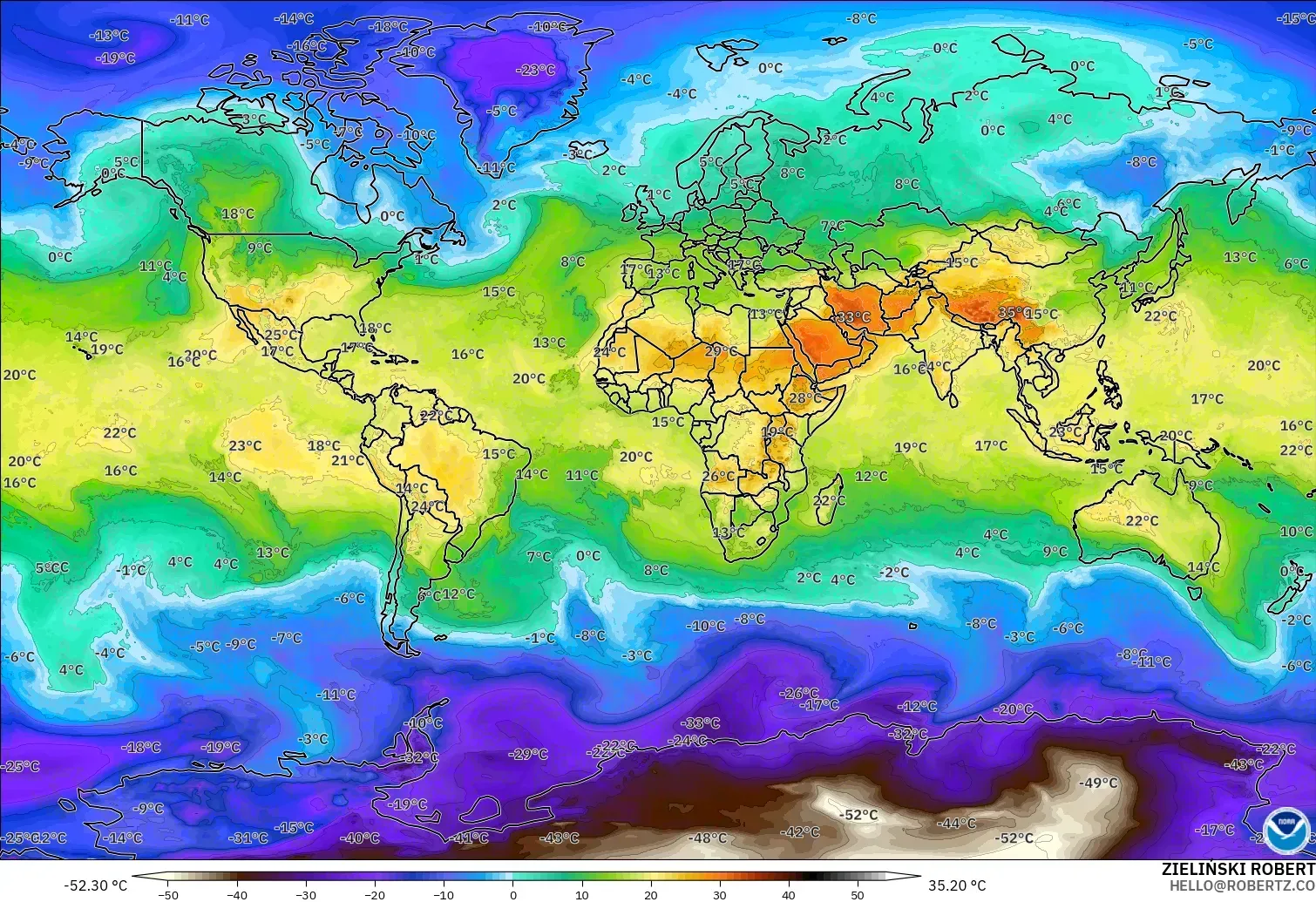GFS modelo - Mundo, Temperatura a 850 hPa