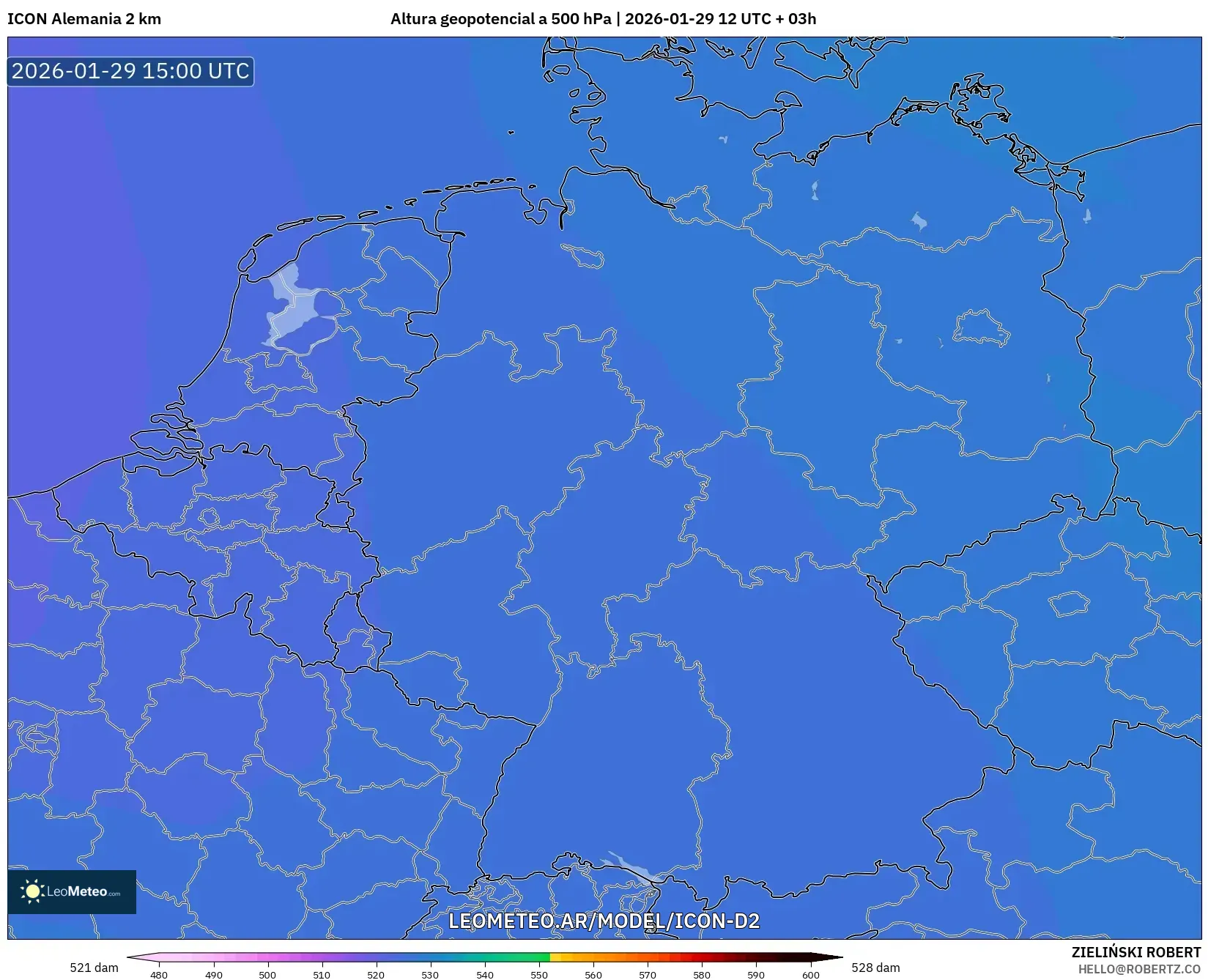 ICON Alemanha 2 km model - Alemanha, Altura geopotencial a 500 hPa