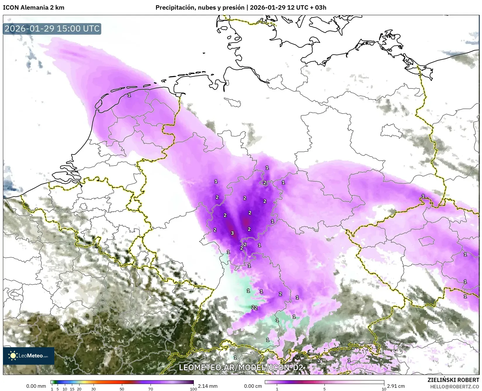 ICON Alemanha 2 km model - Alemanha, Precipitação, nuvens e pressão