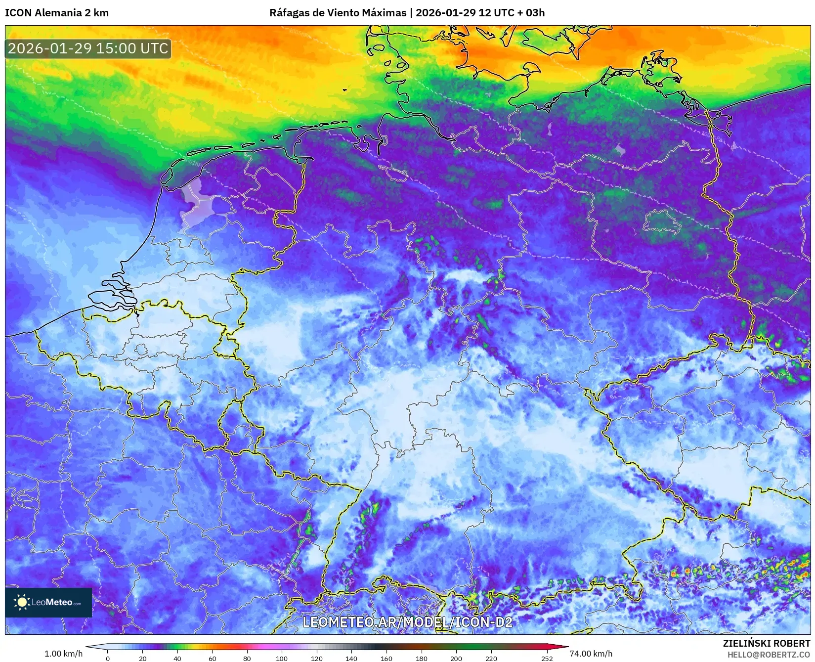 ICON Alemanha 2 km model - Alemanha, Rajadas de Vento Máximas