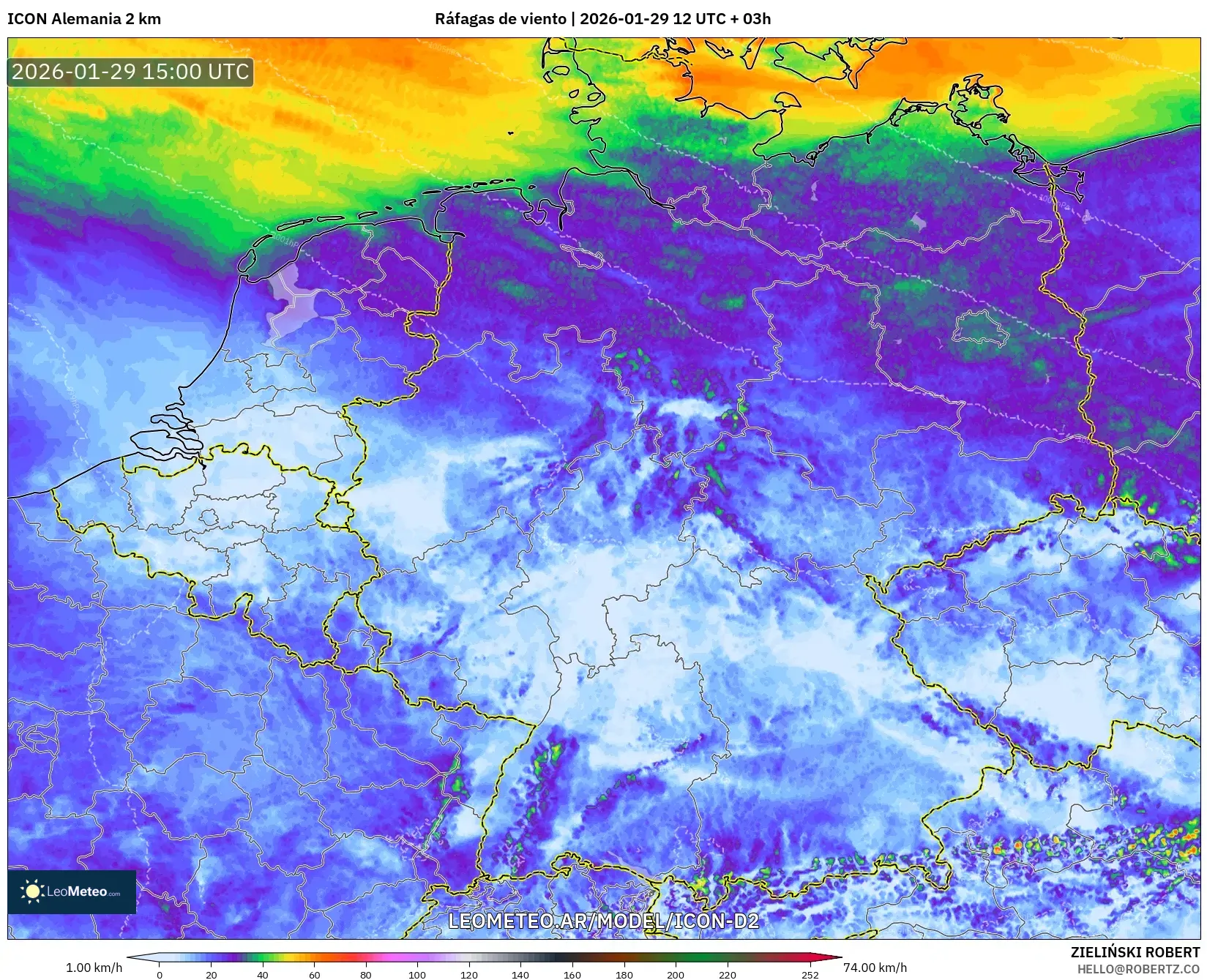 ICON Alemanha 2 km model - Alemanha, Rajadas de vento