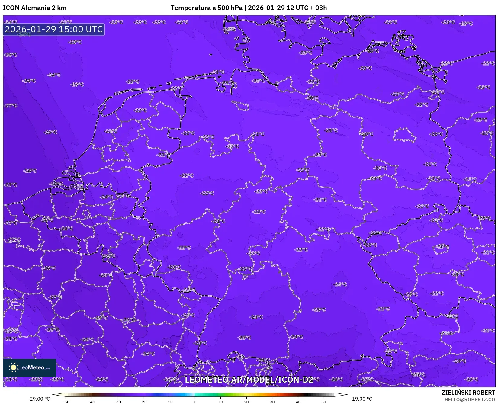 ICON Alemanha 2 km model - Alemanha, Temperatura a 500 hPa