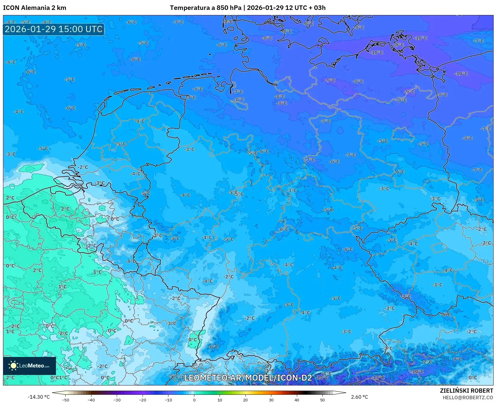 ICON Alemanha 2 km model - Alemanha, Temperatura a 850 hPa