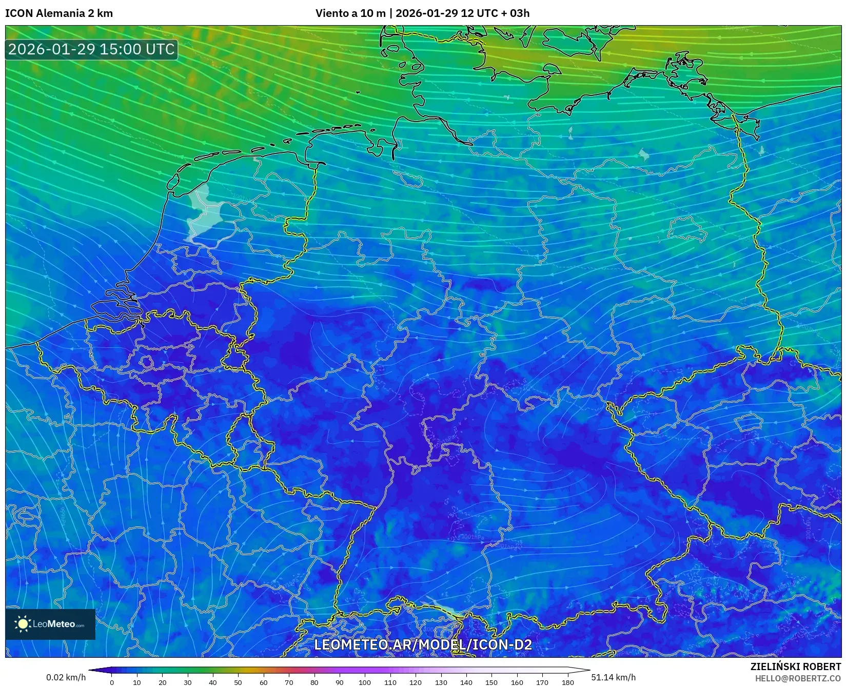 ICON Alemanha 2 km model - Alemanha, Vento a 10 m