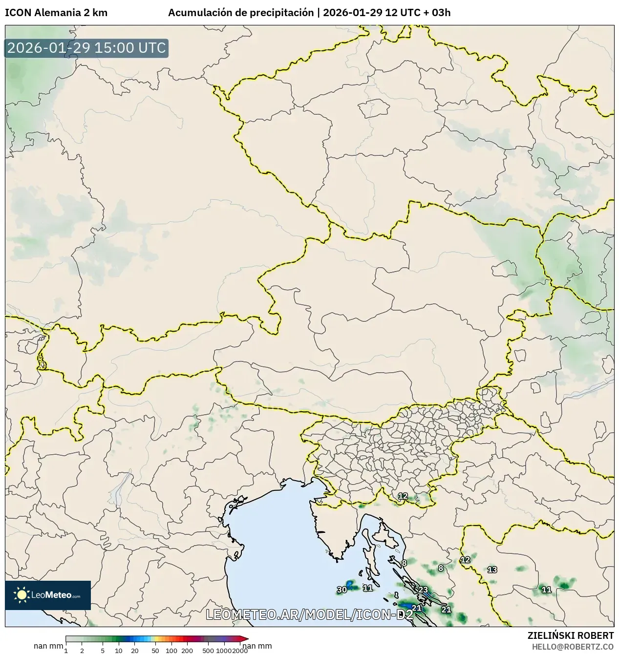 ICON Alemanha 2 km model - Áustria, Acúmulo de precipitação