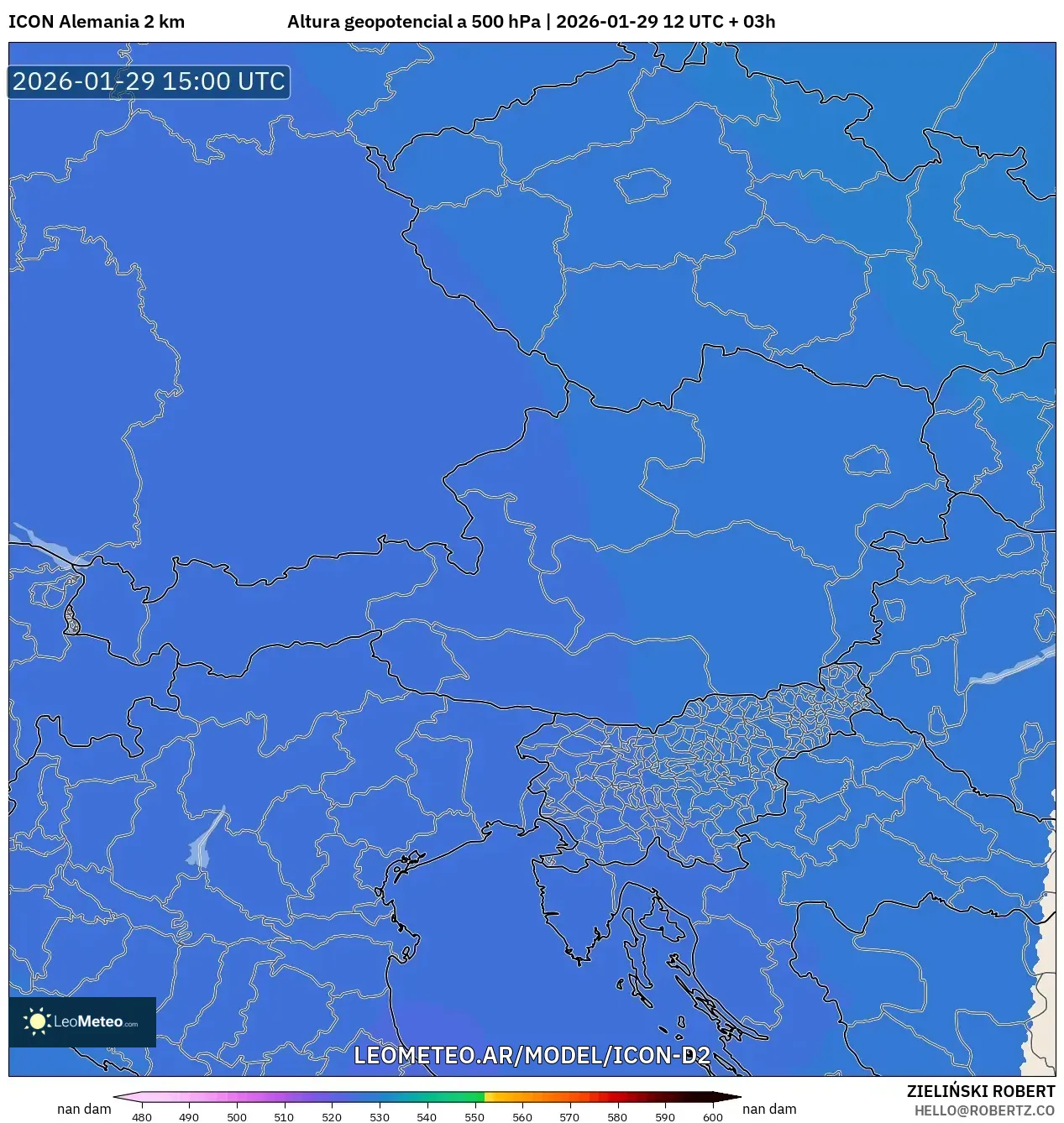 ICON Alemanha 2 km model - Áustria, Altura geopotencial a 500 hPa