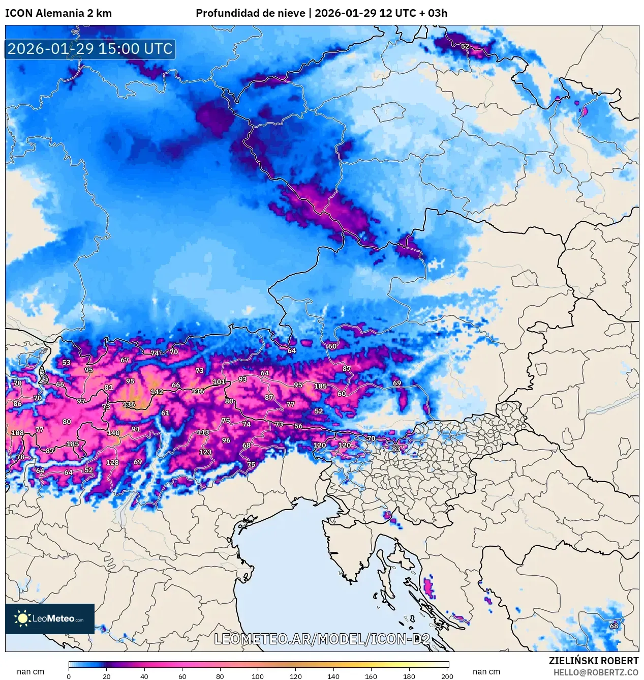 ICON Alemanha 2 km model - Áustria, Profundidade da neve