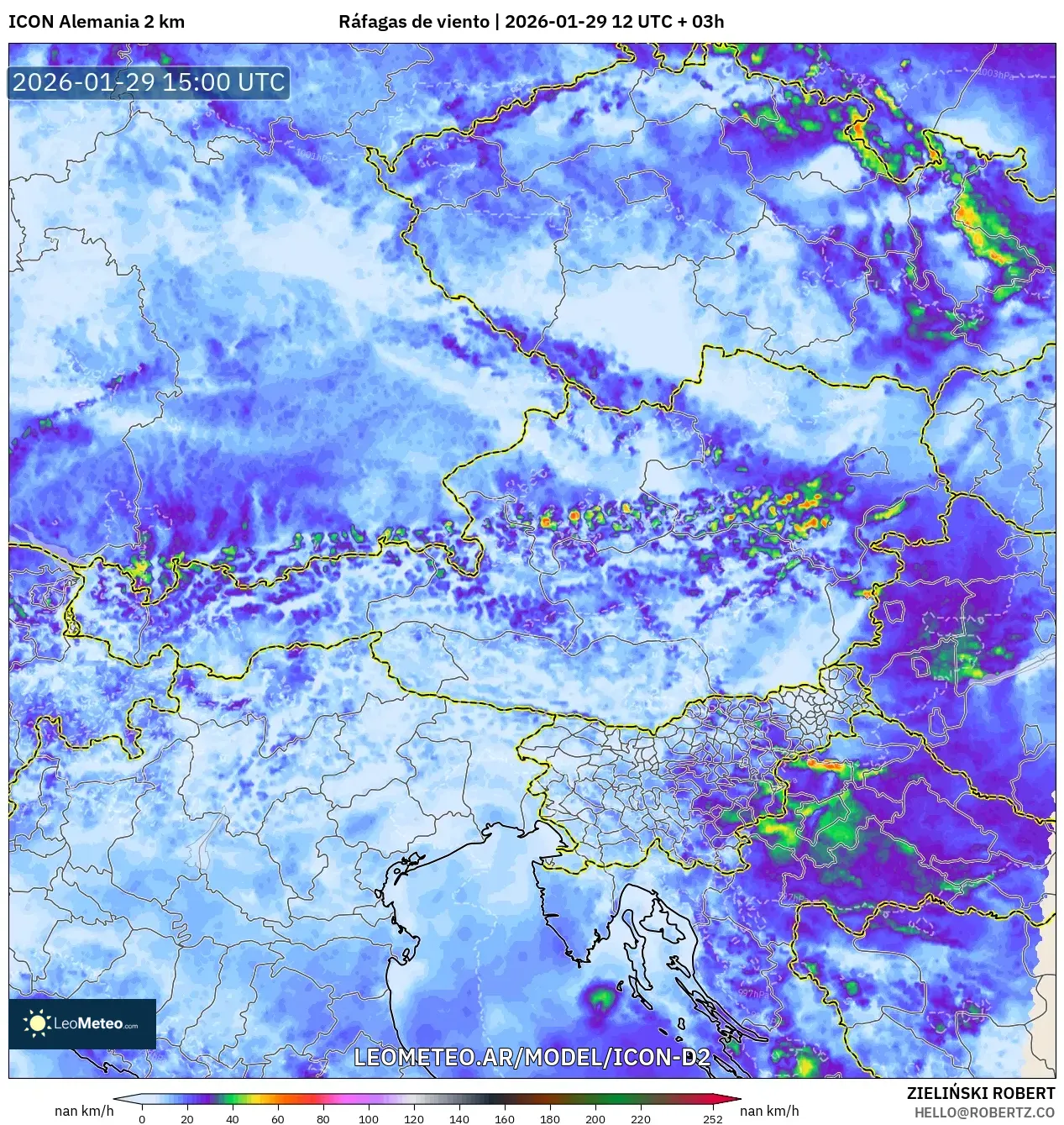 ICON Alemanha 2 km model - Áustria, Rajadas de vento