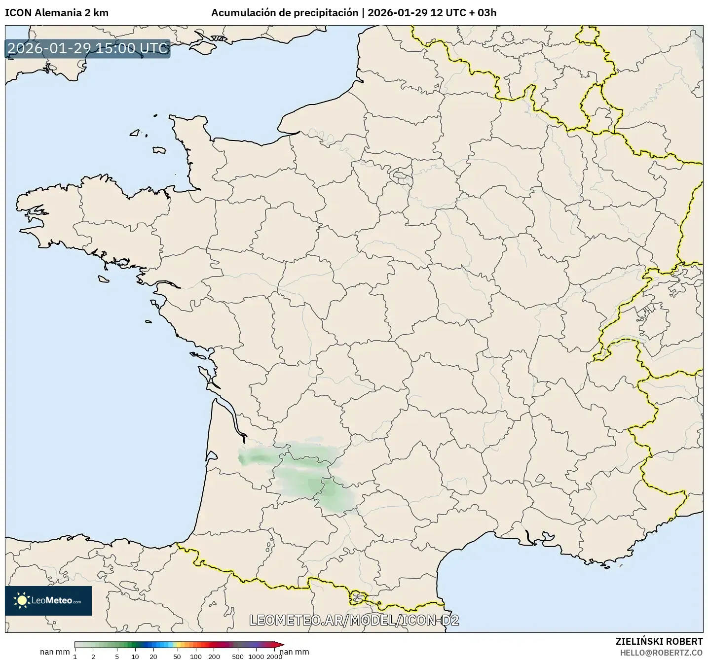 ICON Alemanha 2 km model - França, Acúmulo de precipitação