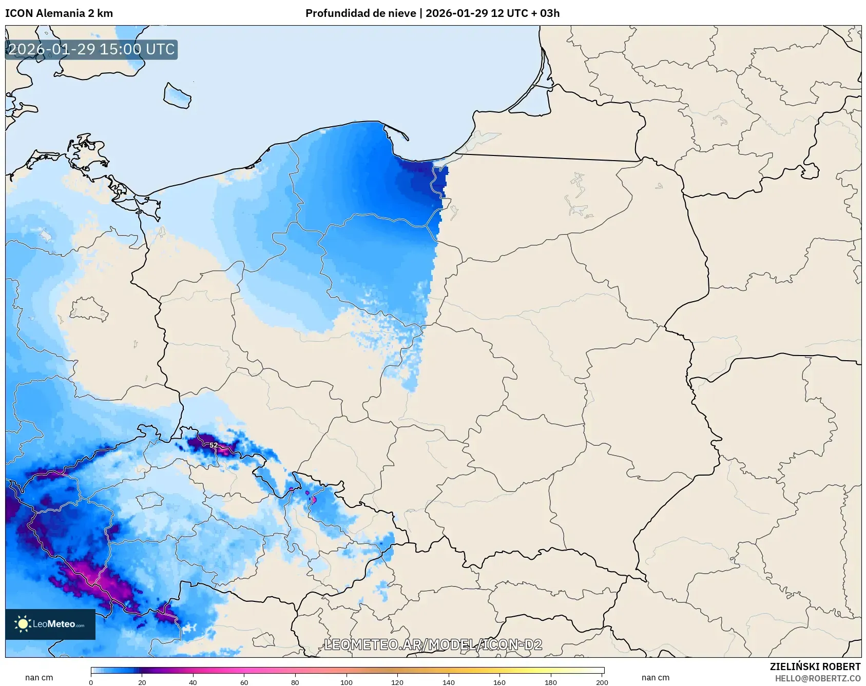 ICON Alemanha 2 km model - Polônia, Profundidade da neve