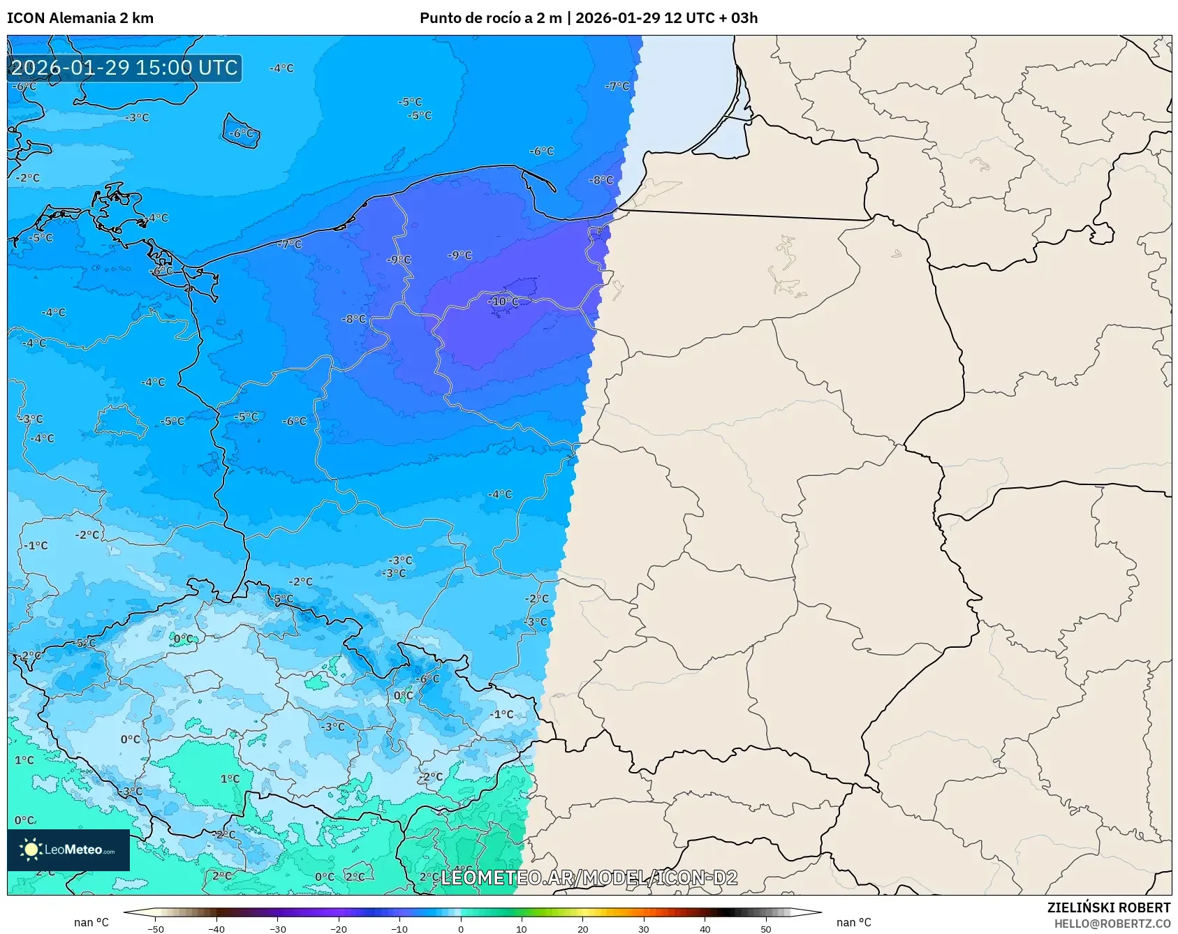 ICON Alemanha 2 km model - Polônia, Ponto de orvalho a 2 m