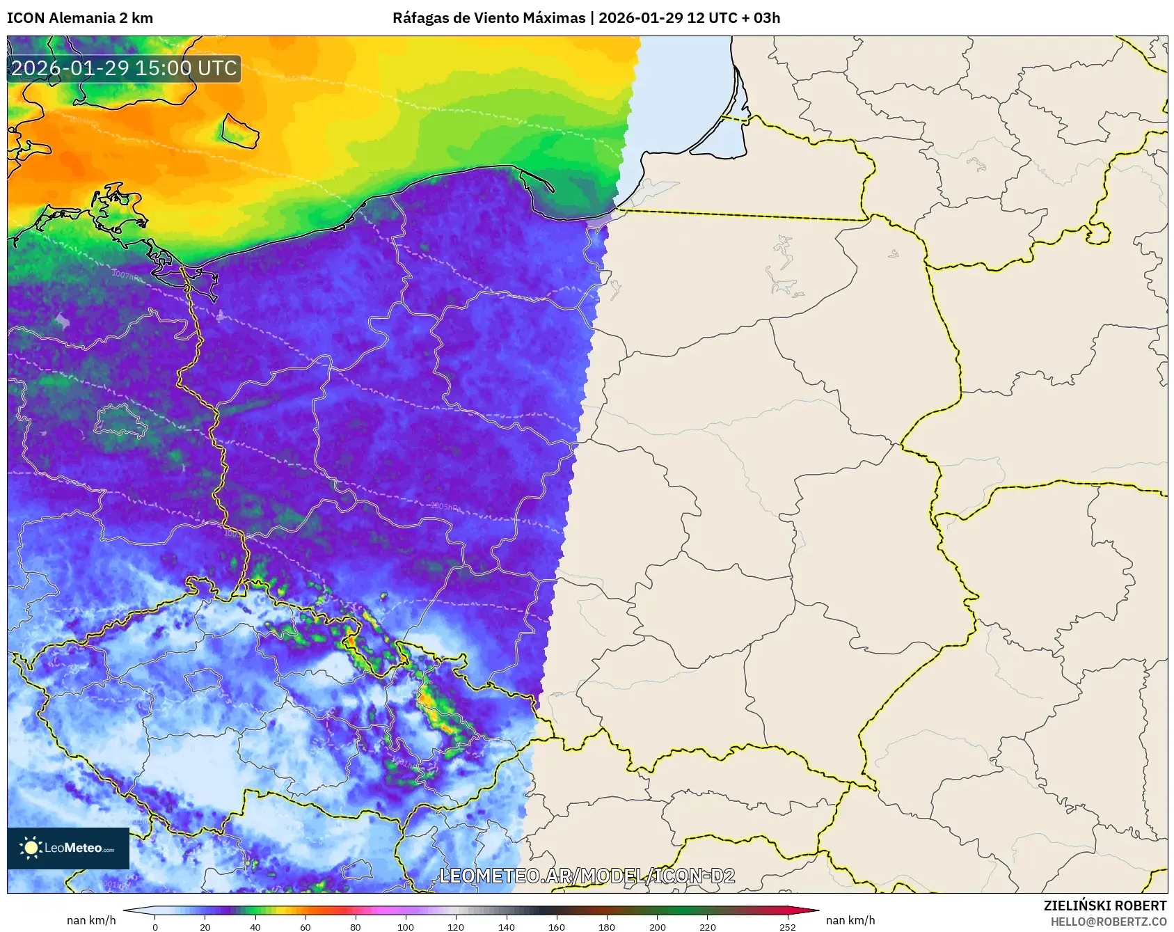 ICON Alemanha 2 km model - Polônia, Rajadas de Vento Máximas