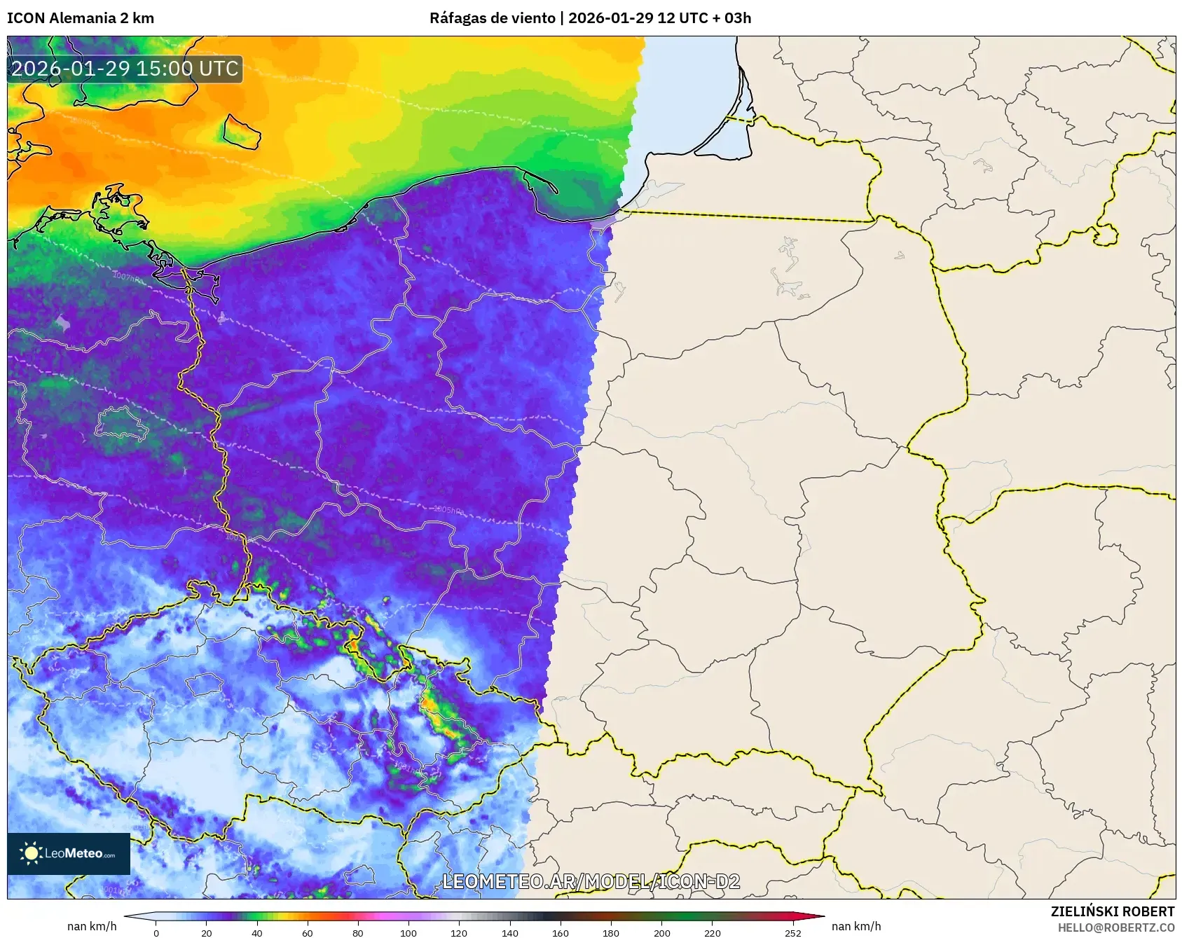 ICON Alemanha 2 km model - Polônia, Rajadas de vento