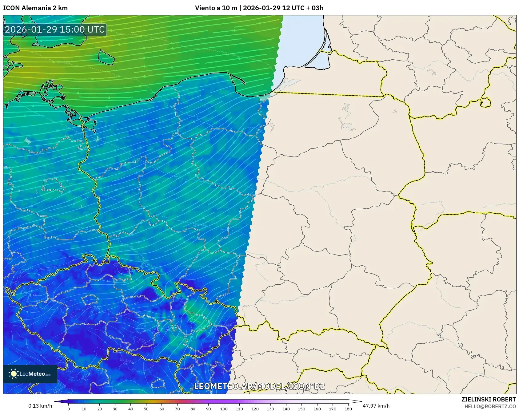ICON Alemanha 2 km model - Polônia, Vento a 10 m