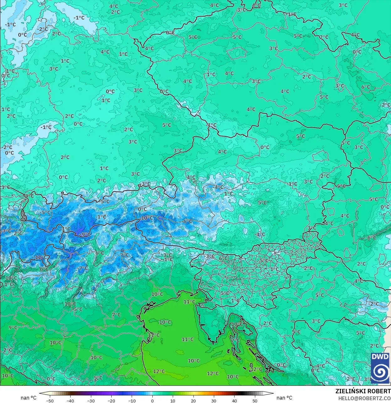 ICON Alemanha 2 km modelo - Áustria, Ponto de orvalho a 2 m