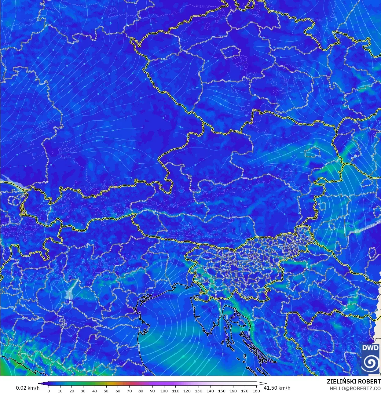 ICON Alemanha 2 km modelo - Áustria, Vento a 10 m