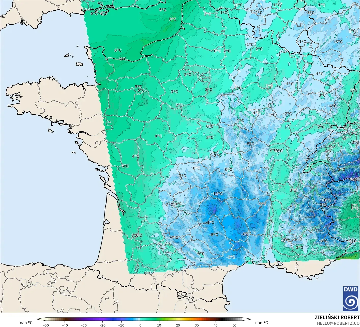 ICON Alemanha 2 km modelo - França, Ponto de orvalho a 2 m