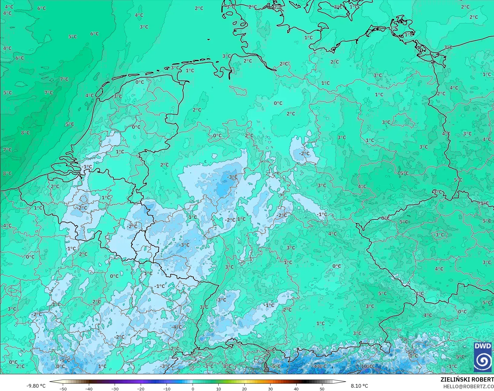 ICON Alemanha 2 km modelo - Alemanha, Ponto de orvalho a 2 m