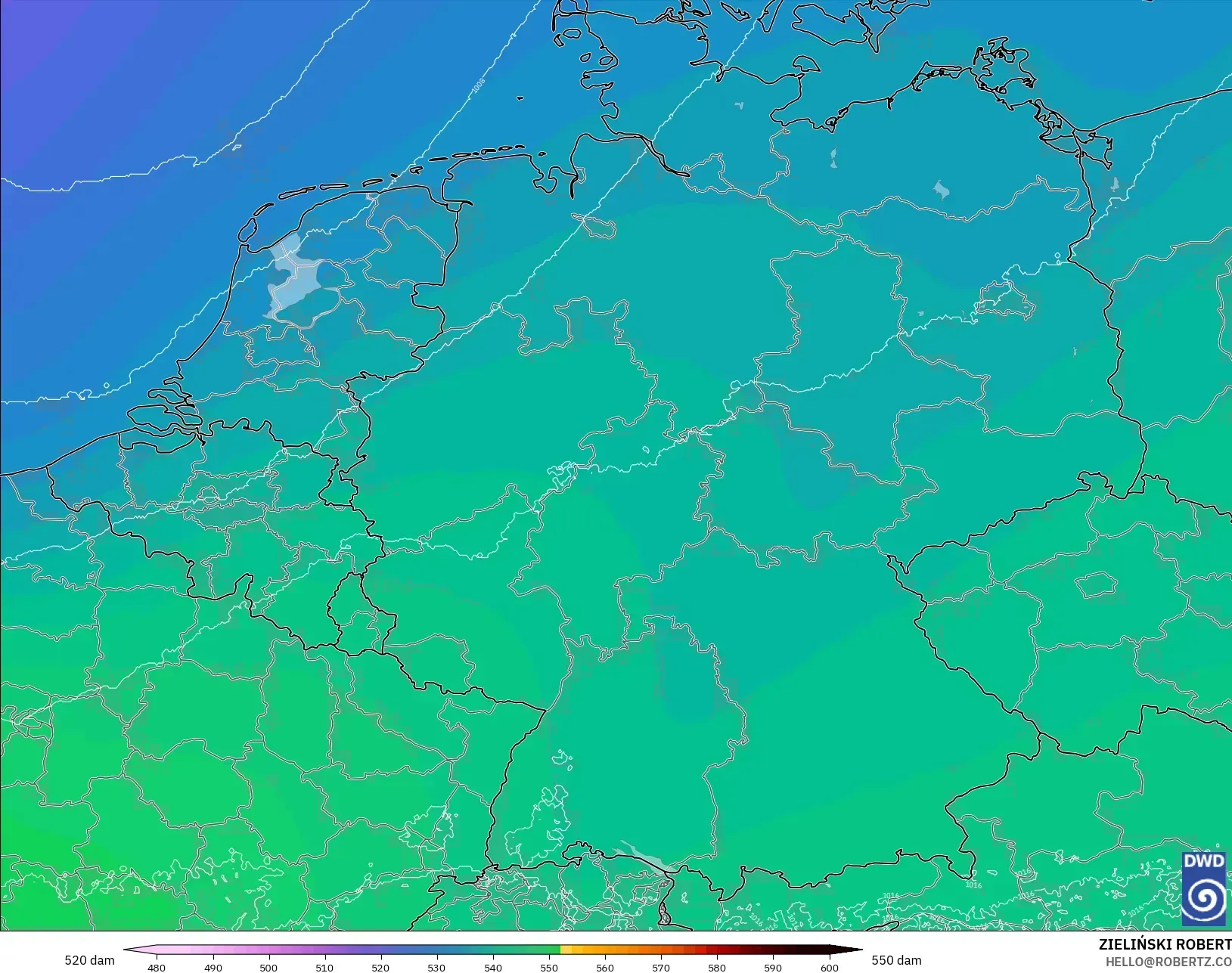 ICON Alemanha 2 km modelo - Alemanha, Altura geopotencial a 500 hPa