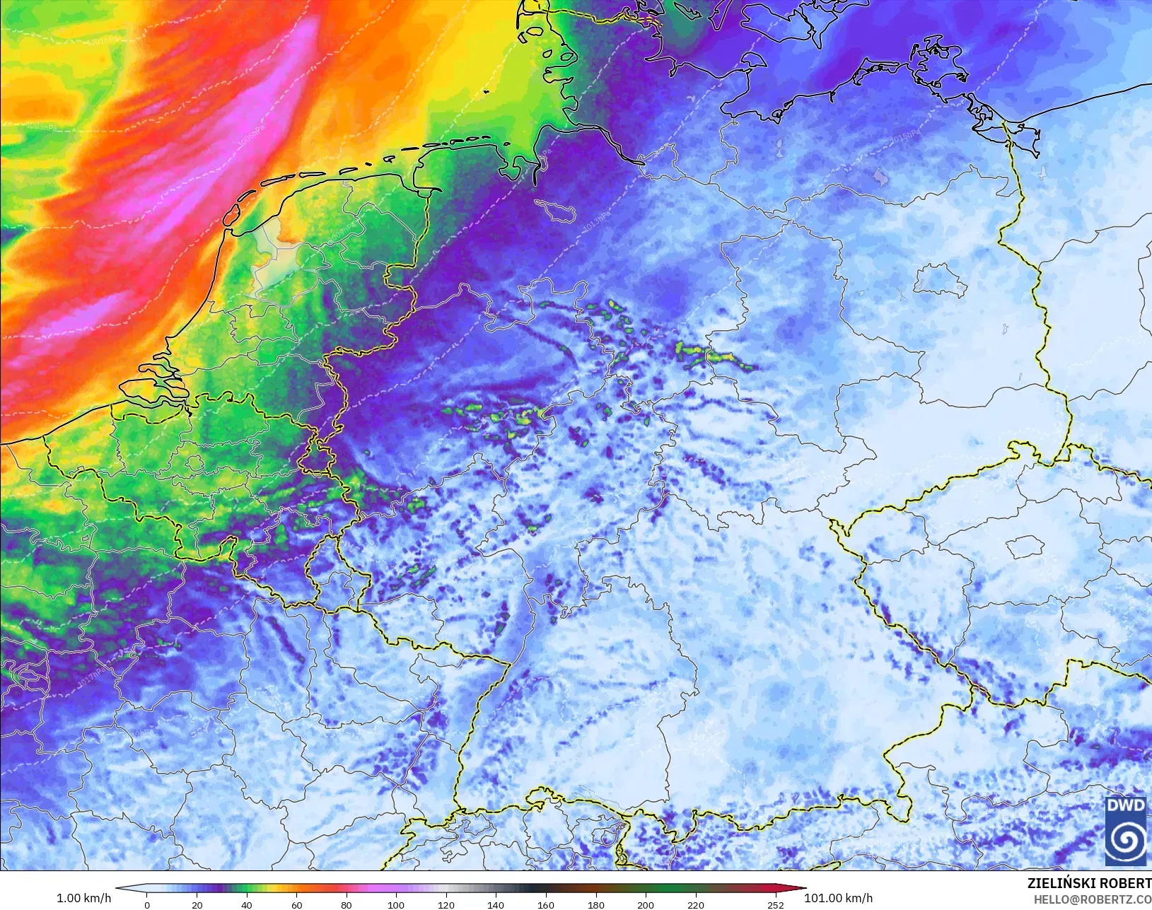 ICON Alemanha 2 km modelo - Alemanha, Rajadas de Vento Máximas