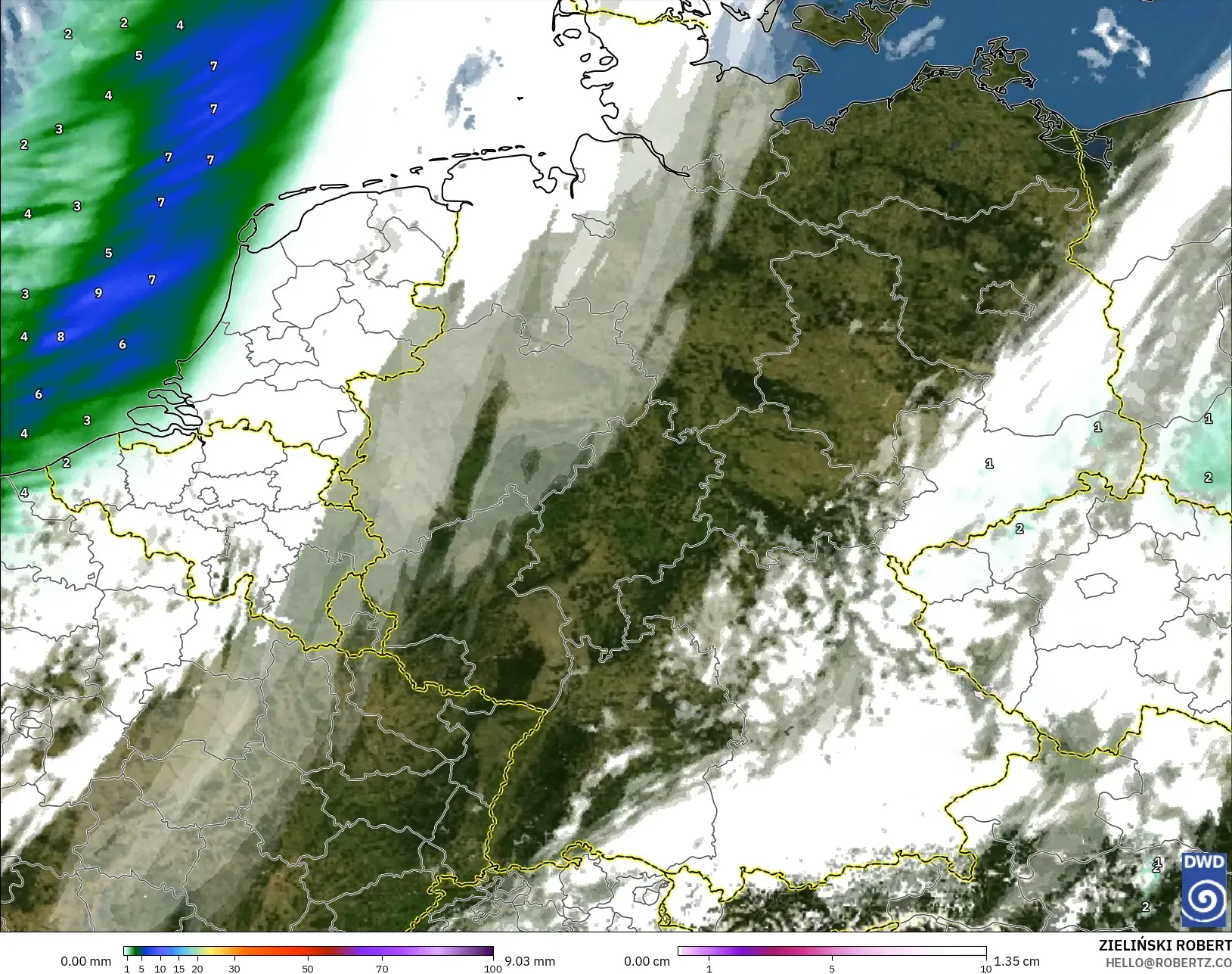 ICON Alemanha 2 km modelo - Alemanha, Precipitação, nuvens e pressão
