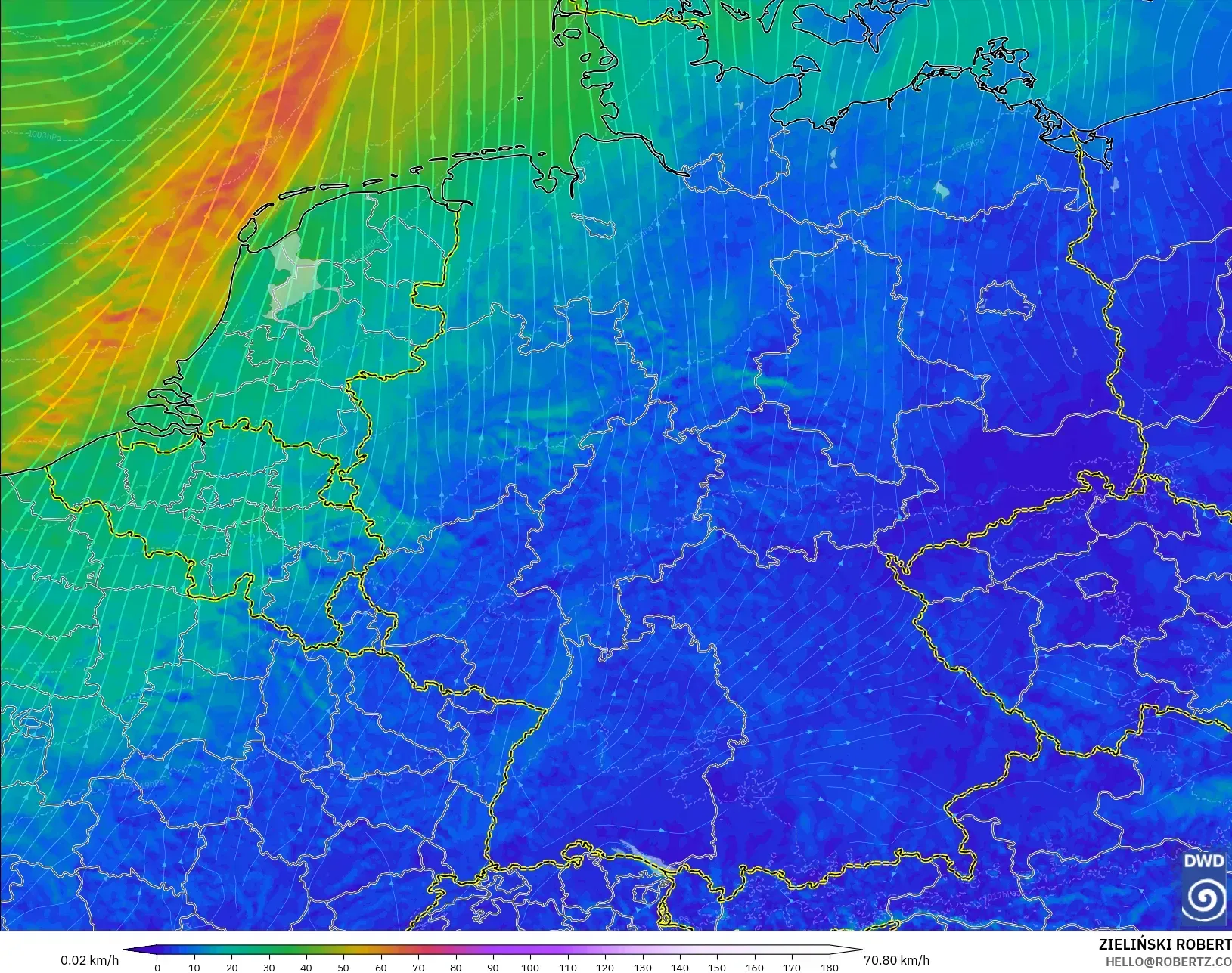 ICON Alemanha 2 km modelo - Alemanha, Vento a 10 m