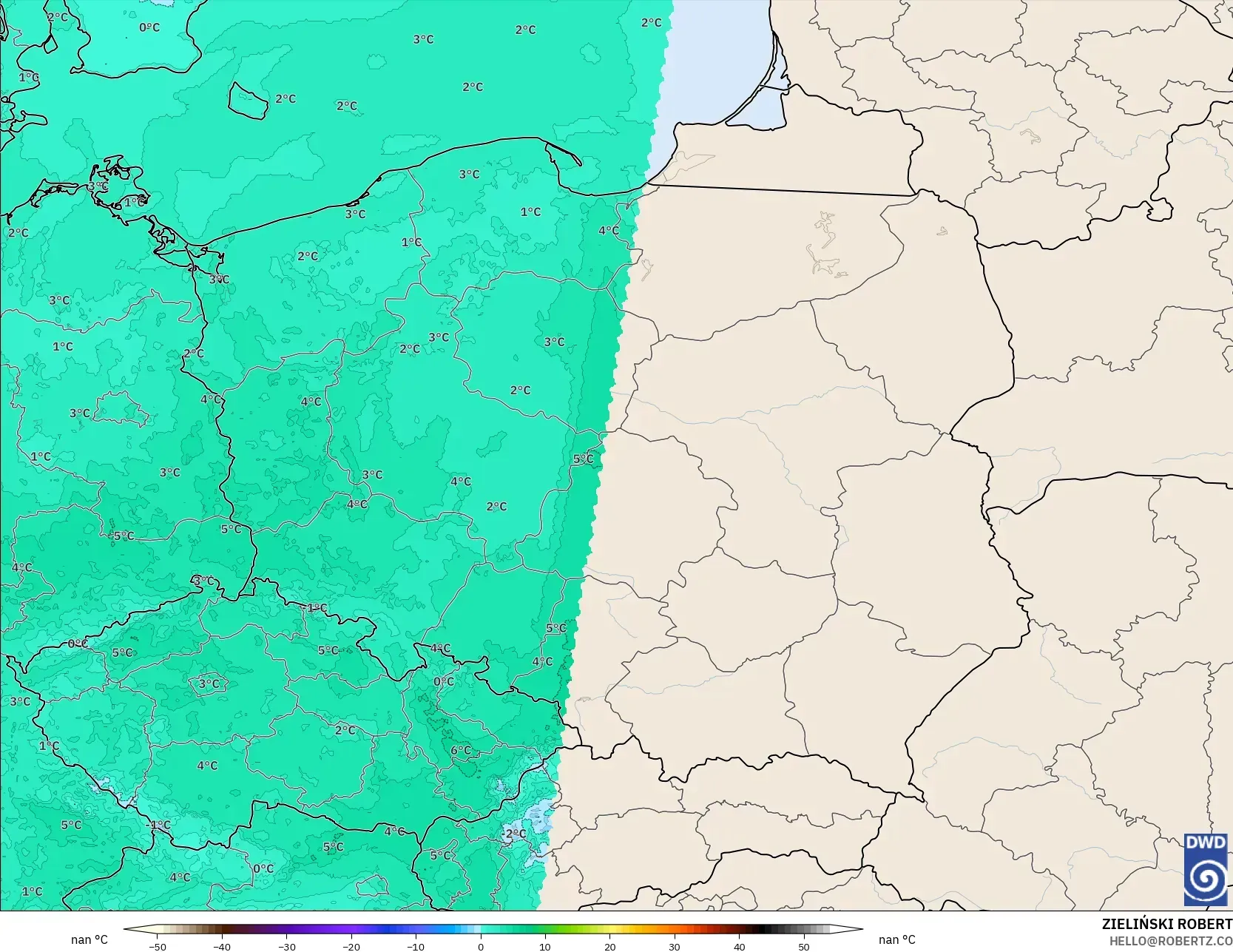 ICON Alemanha 2 km modelo - Polônia, Ponto de orvalho a 2 m