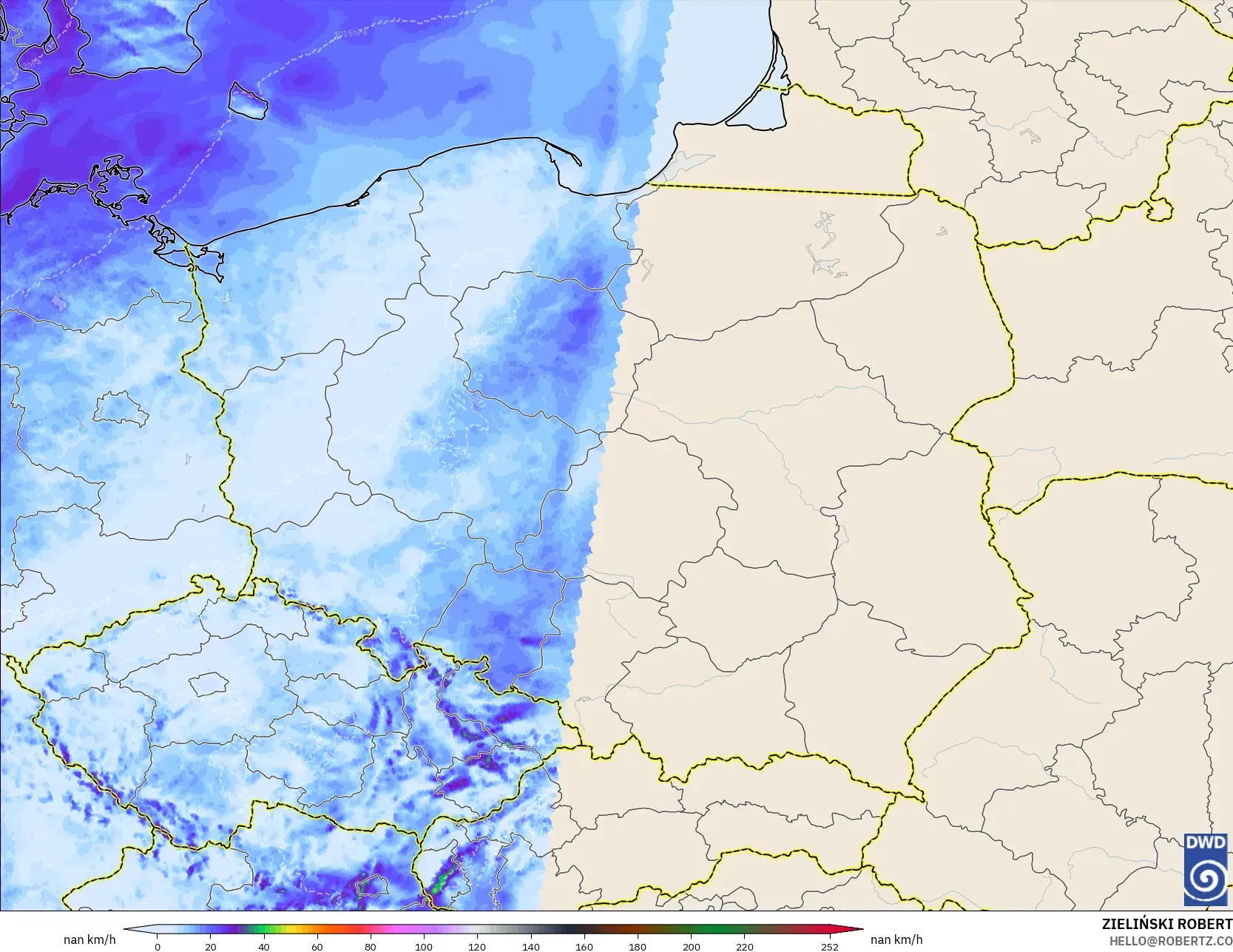 ICON Alemanha 2 km modelo - Polônia, Rajadas de vento