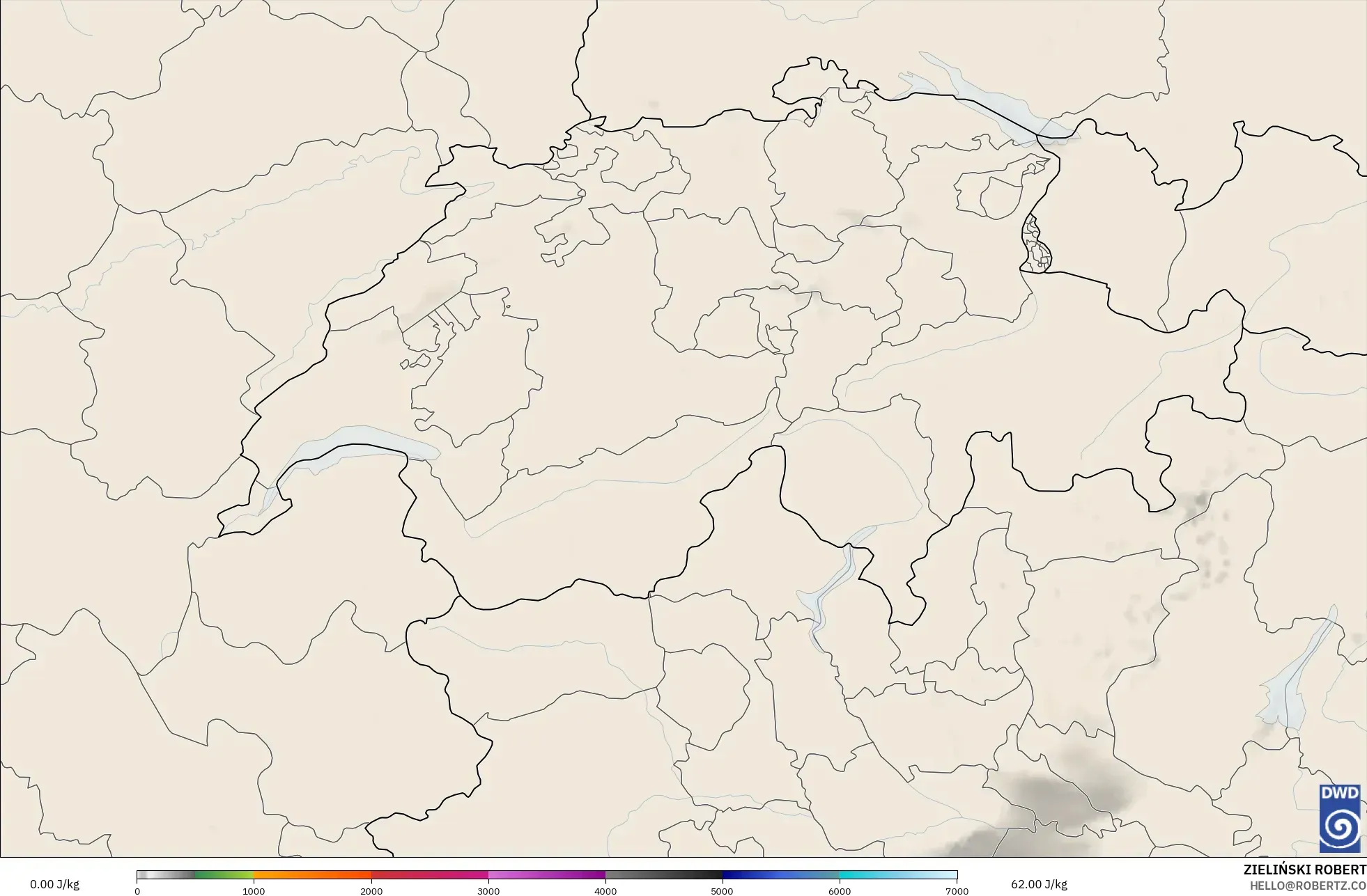 ICON Alemanha 2 km modelo - Suíça, CAPE