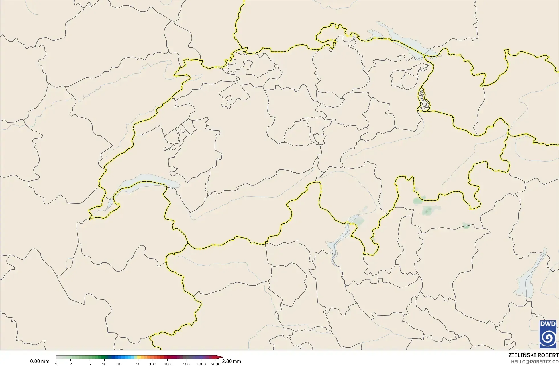 ICON Alemanha 2 km modelo - Suíça, Acúmulo de precipitação