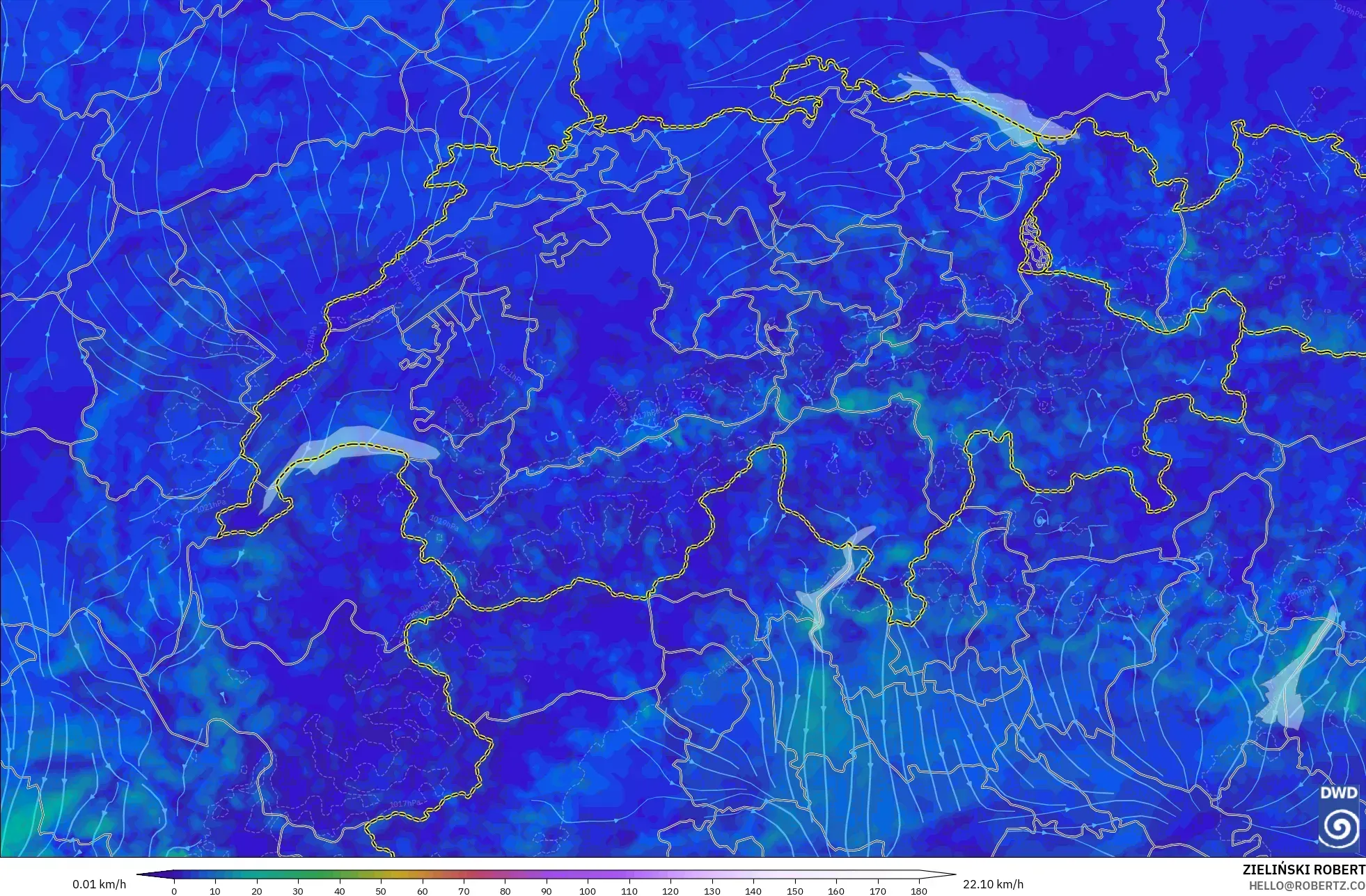 ICON Alemanha 2 km modelo - Suíça, Vento a 10 m