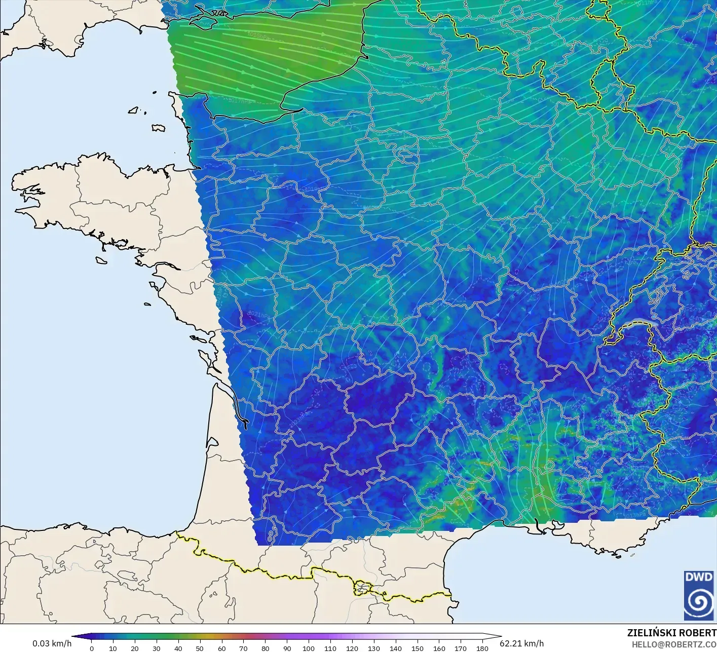 ICON Alemanha 2 km modelo - França, Vento a 10 m