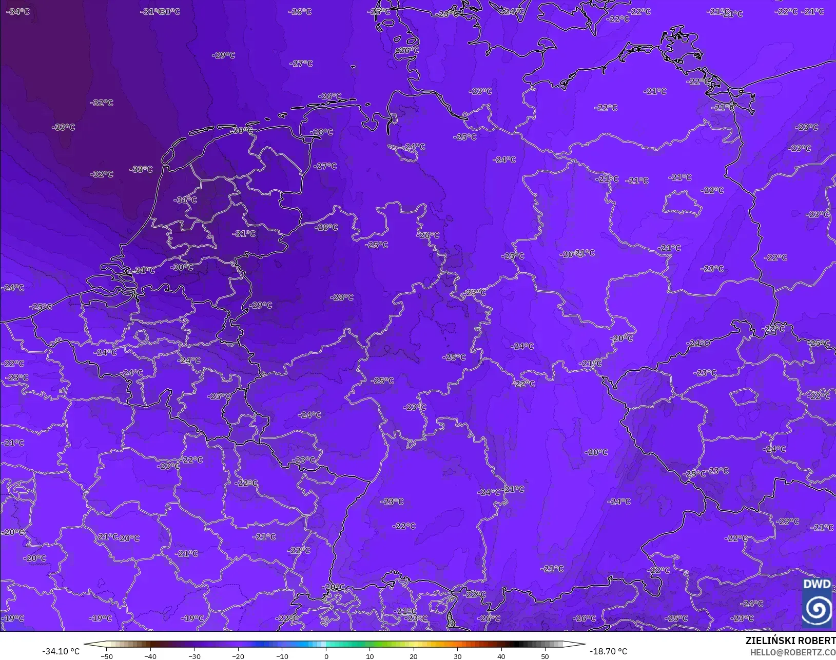 ICON Alemanha 2 km modelo - Alemanha, Temperatura a 500 hPa