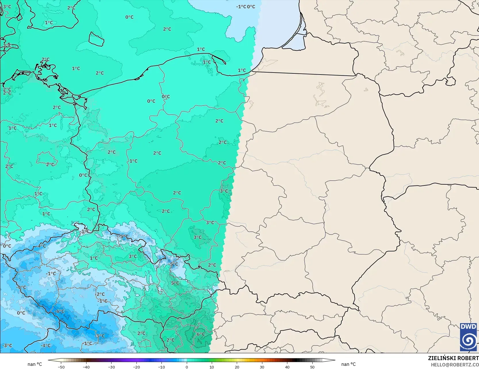 ICON Alemanha 2 km modelo - Polônia, Temperatura a 850 hPa