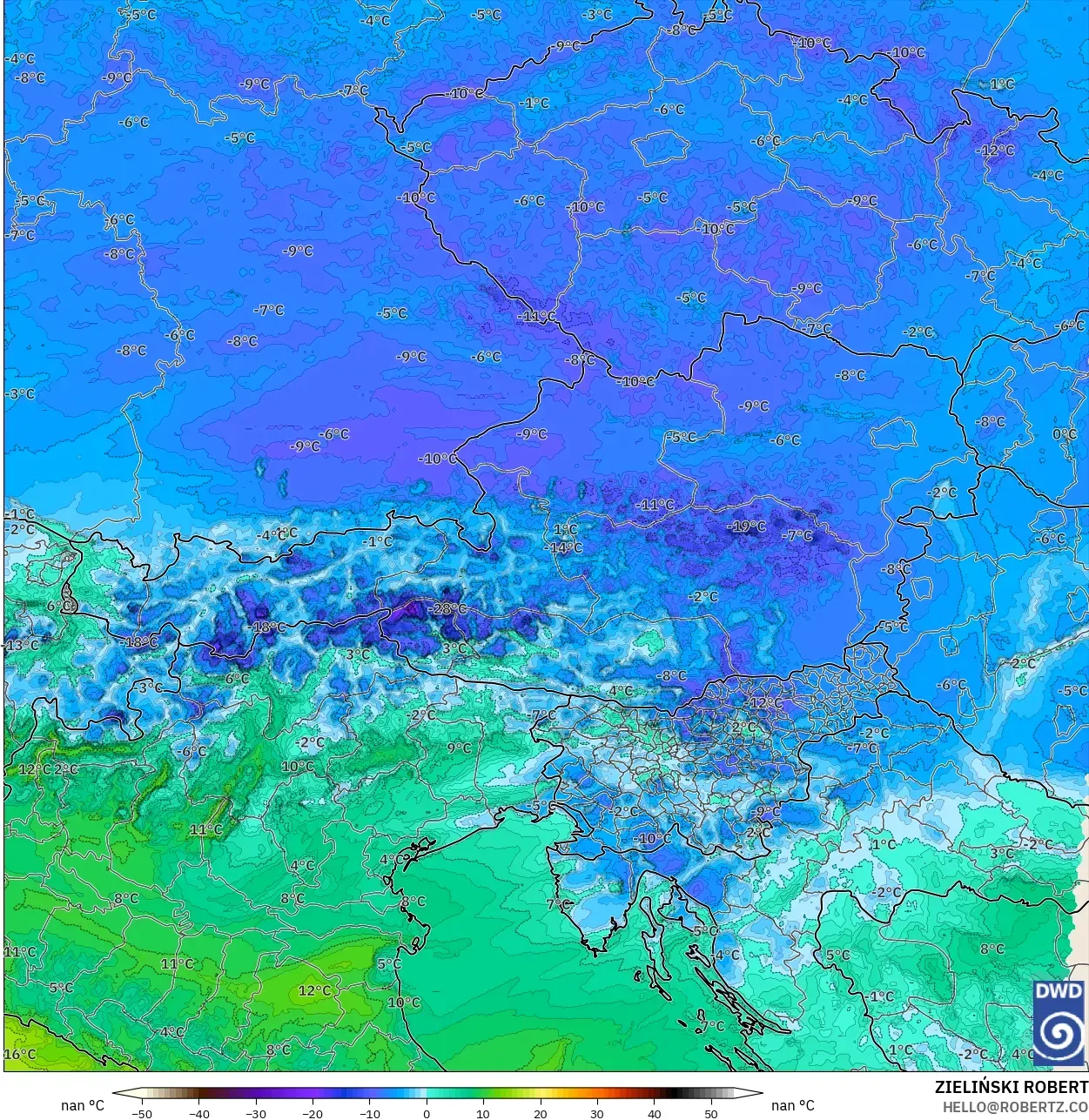 ICON Alemanha 2 km modelo - Áustria, Ponto de orvalho a 2 m