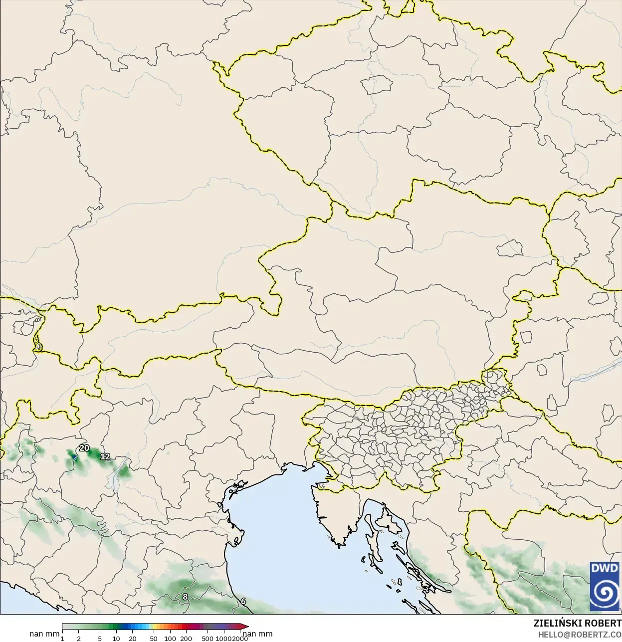 ICON Alemanha 2 km modelo - Áustria, Acúmulo de precipitação