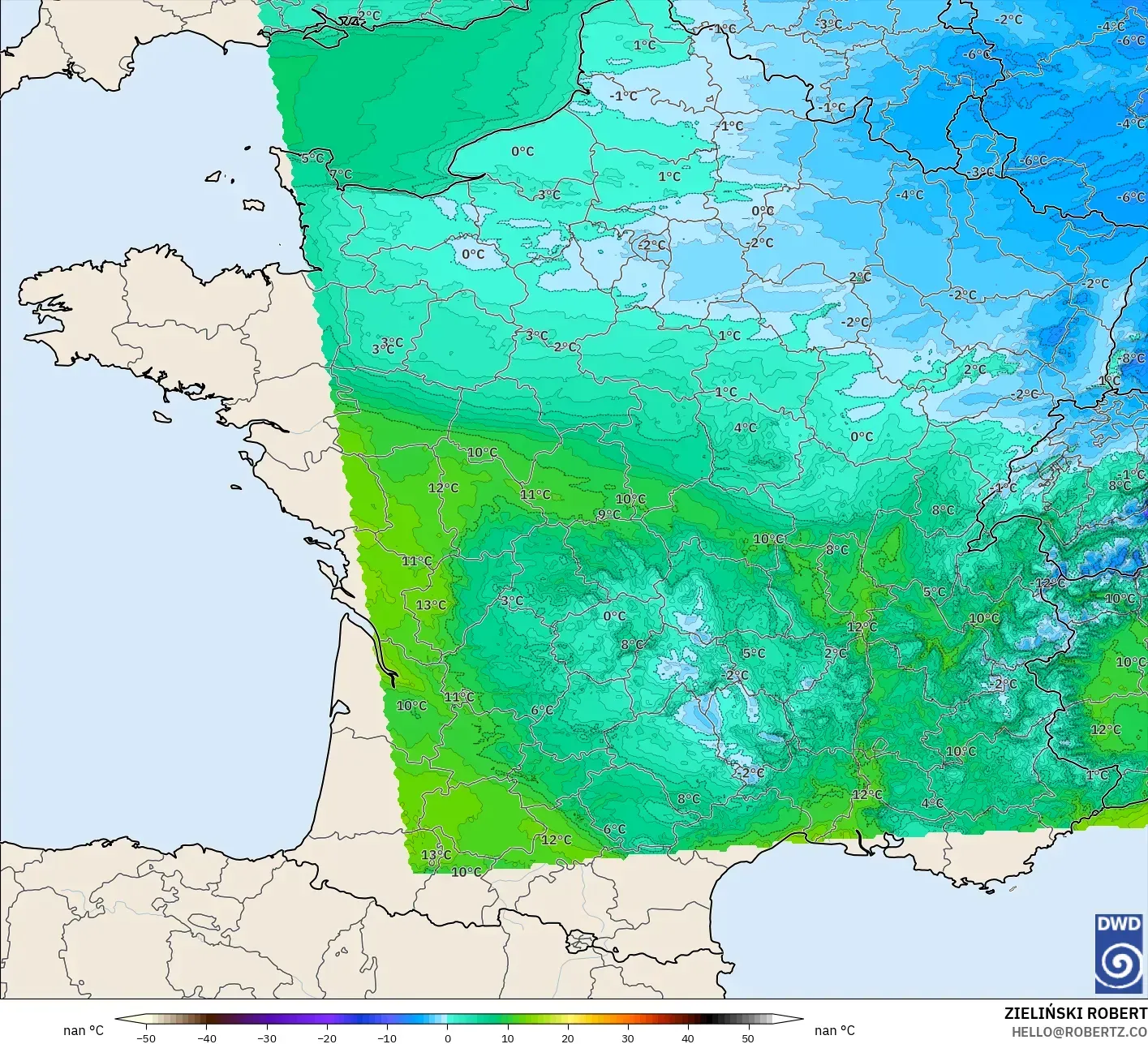 ICON Alemanha 2 km modelo - França, Ponto de orvalho a 2 m