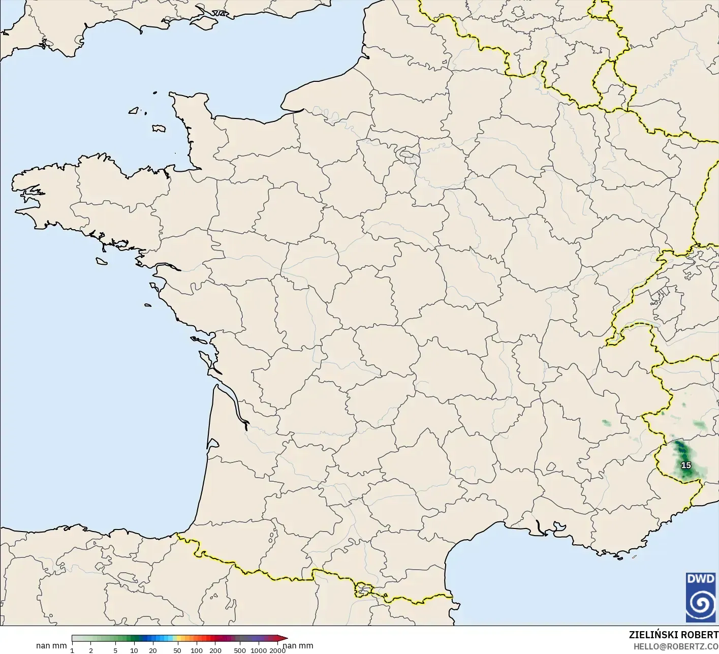 ICON Alemanha 2 km modelo - França, Acúmulo de precipitação