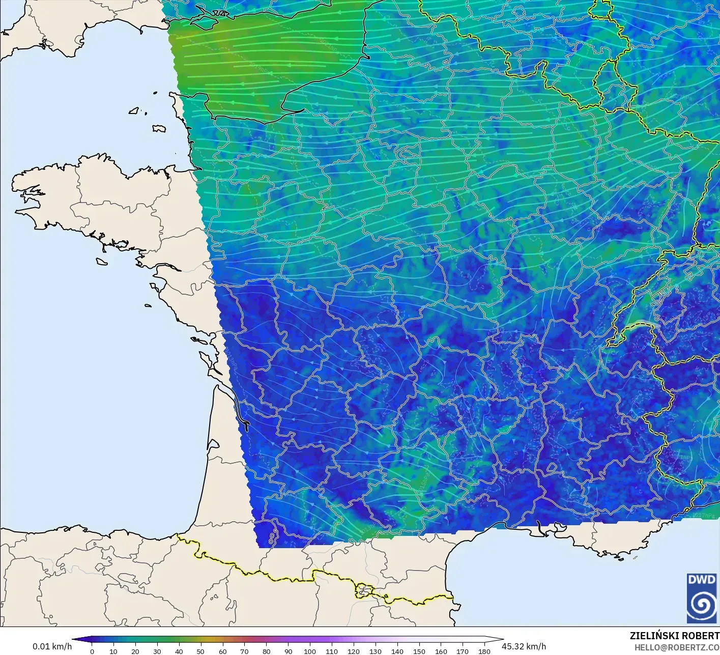 ICON Alemanha 2 km modelo - França, Vento a 10 m