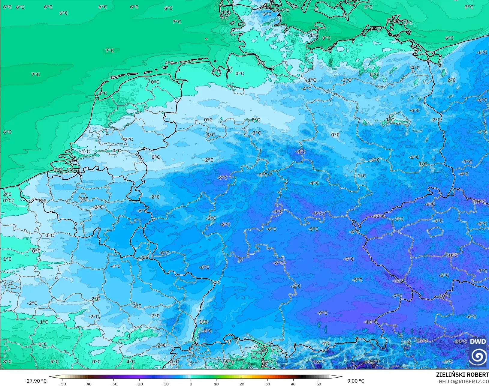 ICON Alemanha 2 km modelo - Alemanha, Ponto de orvalho a 2 m