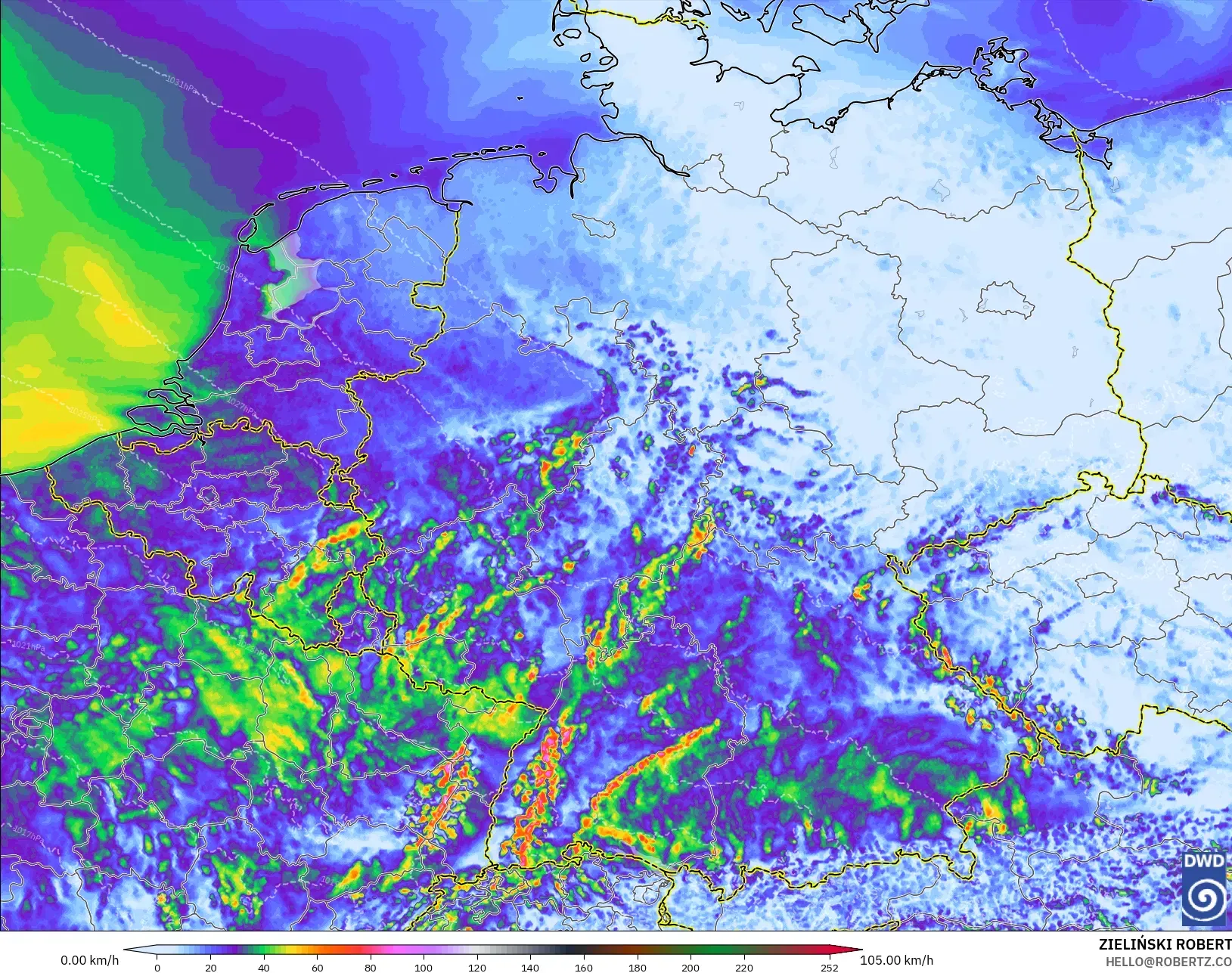 ICON Alemanha 2 km modelo - Alemanha, Rajadas de Vento Máximas