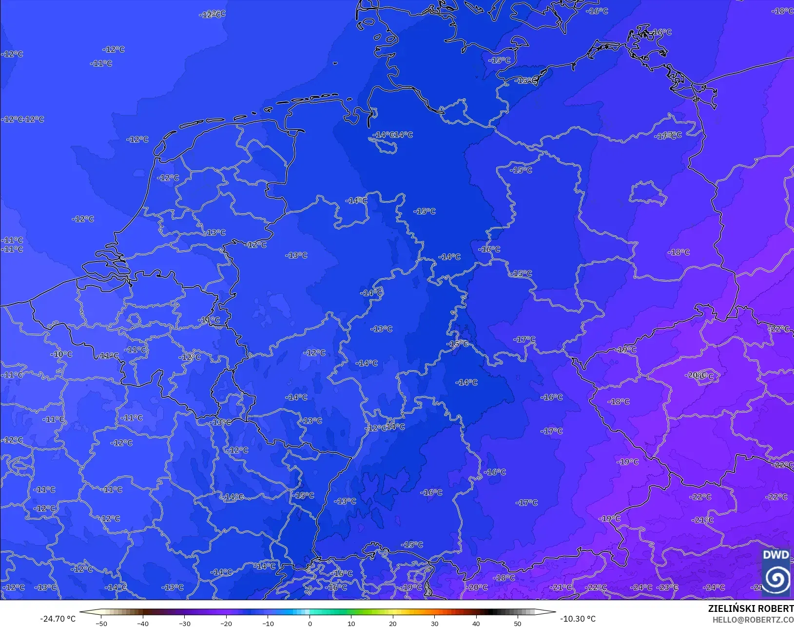 ICON Alemanha 2 km modelo - Alemanha, Temperatura a 500 hPa
