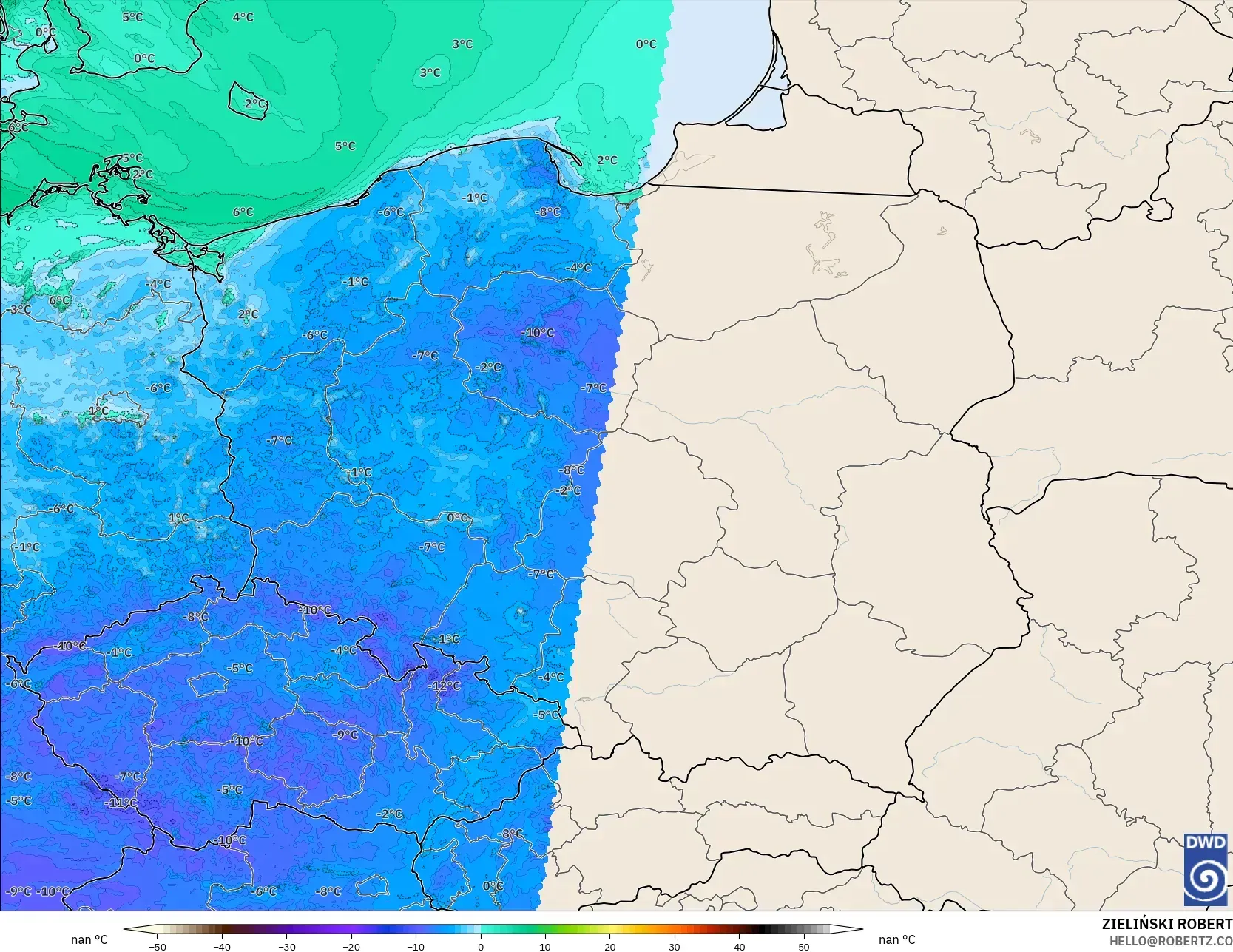 ICON Alemanha 2 km modelo - Polônia, Ponto de orvalho a 2 m