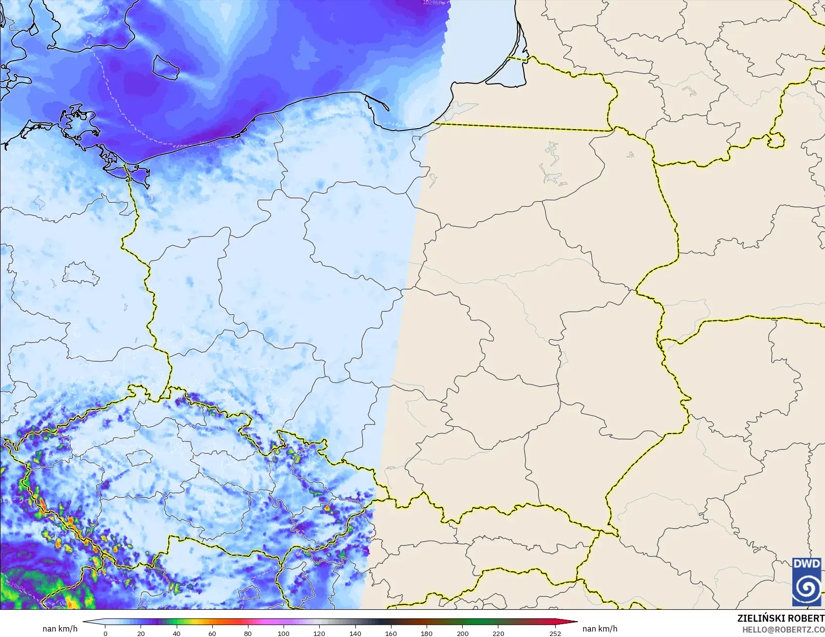 ICON Alemanha 2 km modelo - Polônia, Rajadas de Vento Máximas