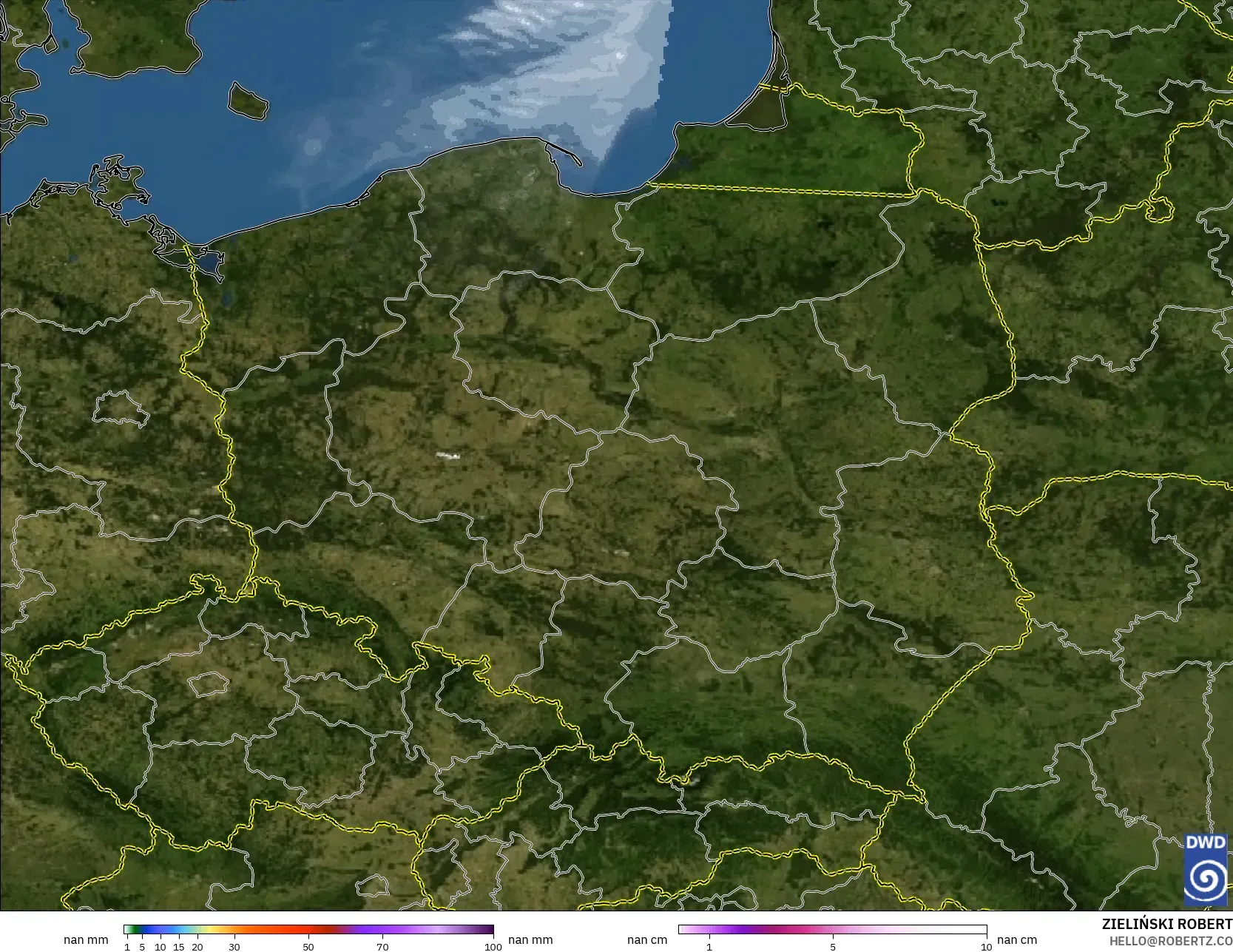 ICON Alemanha 2 km modelo - Polônia, Precipitação, nuvens e pressão