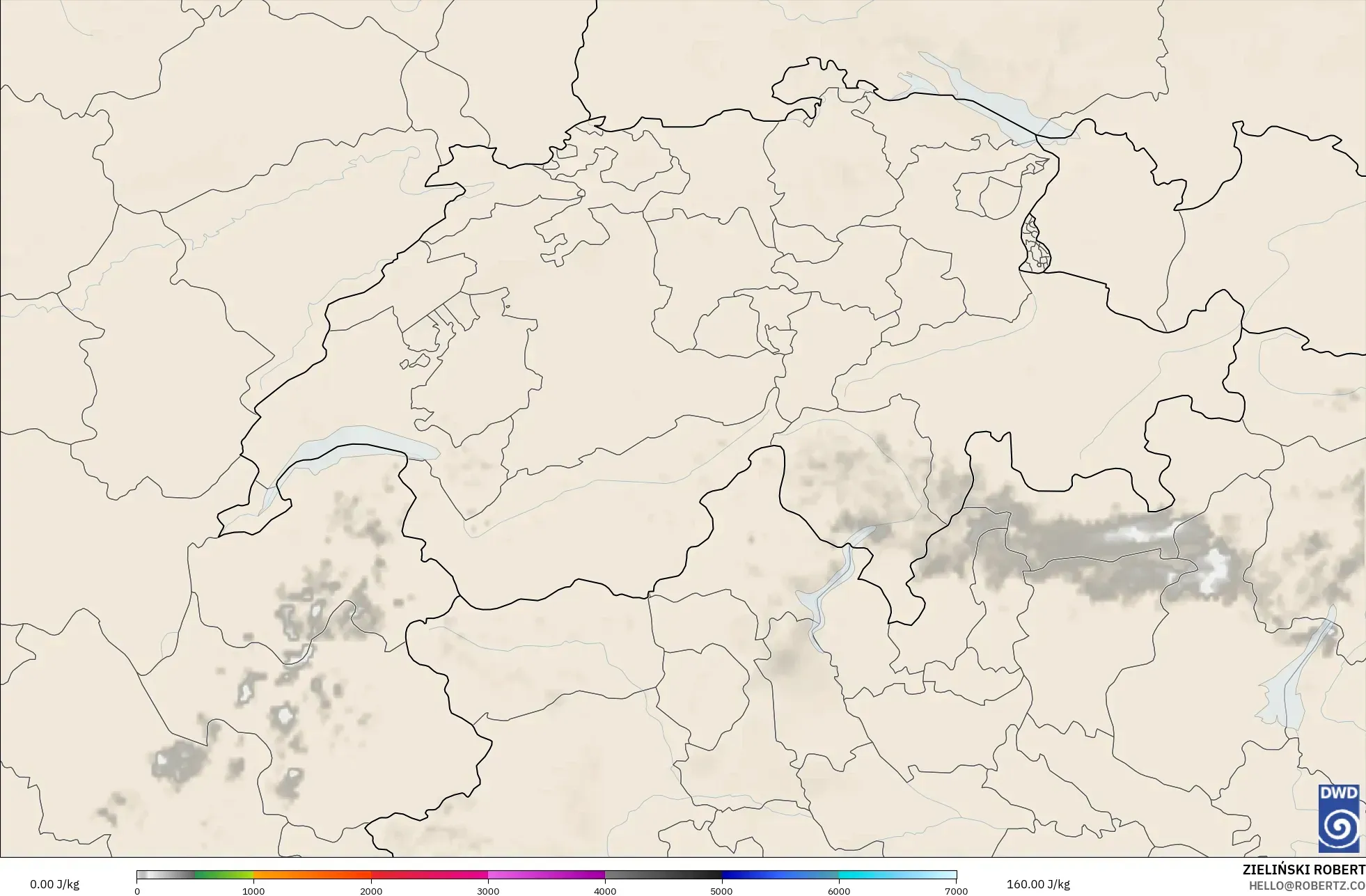 ICON Alemanha 2 km modelo - Suíça, CAPE