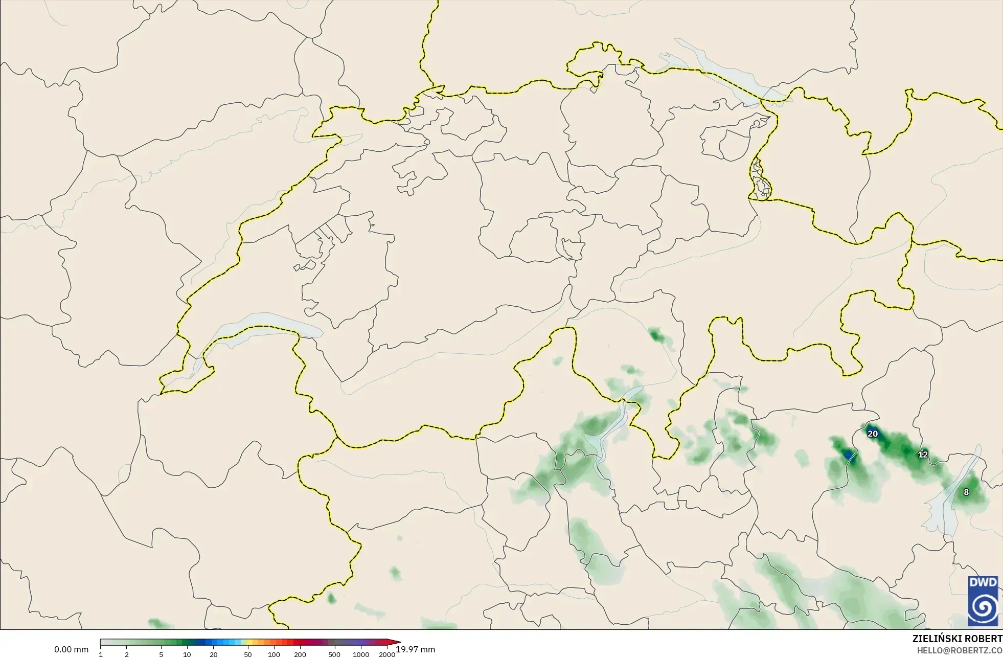 ICON Alemanha 2 km modelo - Suíça, Acúmulo de precipitação