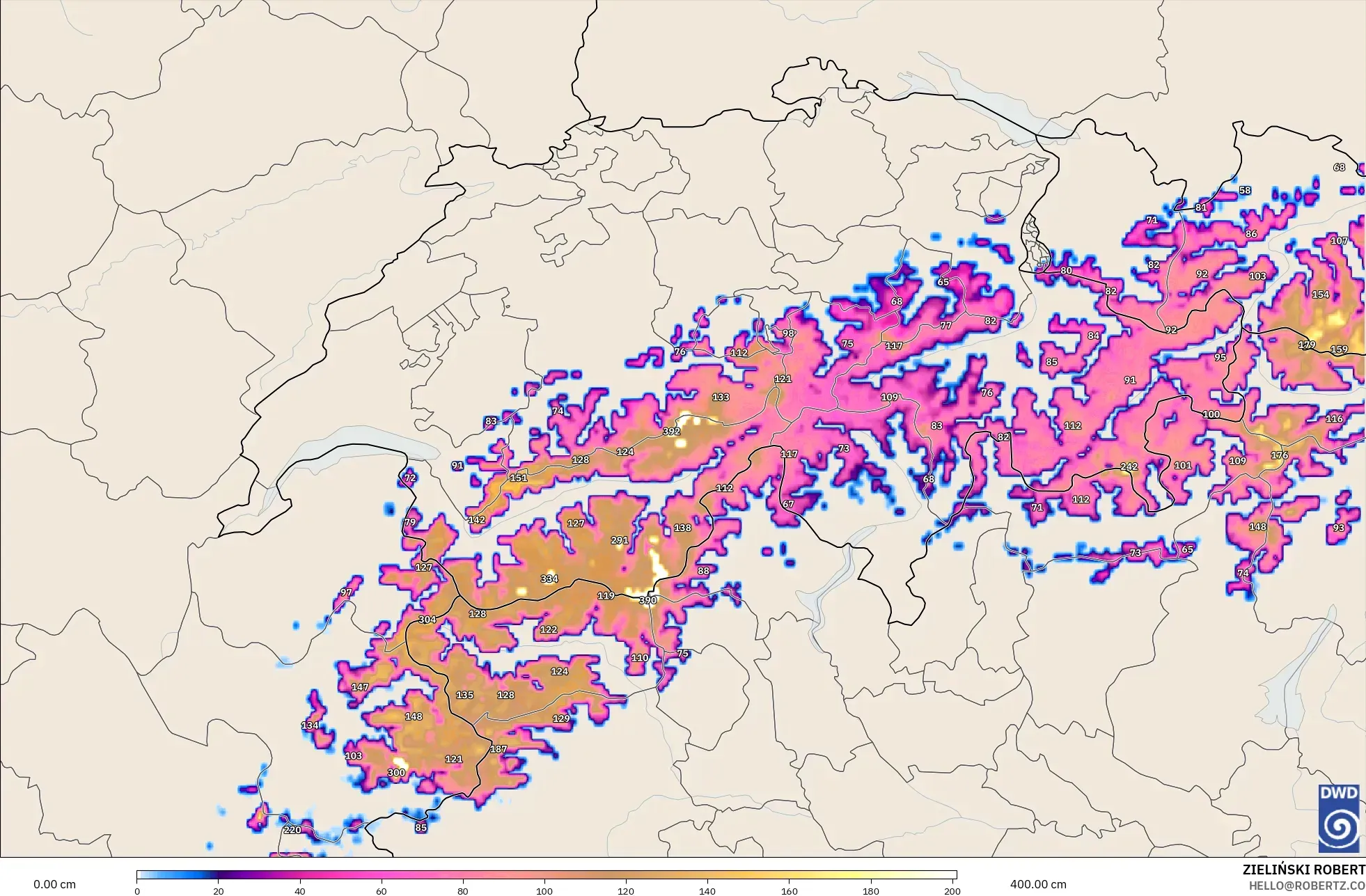 ICON Alemanha 2 km modelo - Suíça, Profundidade da neve